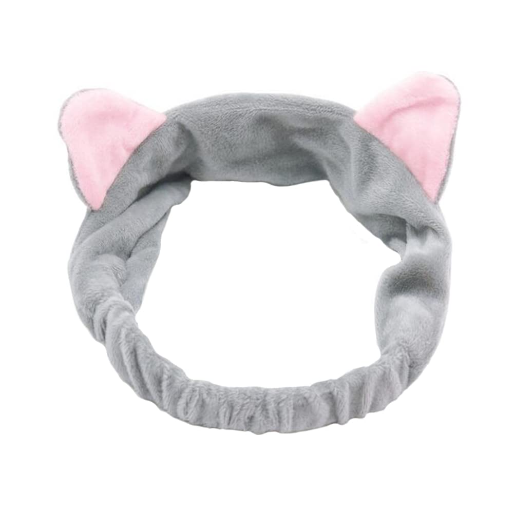 Haobase Cat Ear Headband for Women - Soft Stretchy Hair Band for Face Washing, Makeup, Skincare & Spa (Gray) - Perfect for Beauty Routine, Salon & Home Use