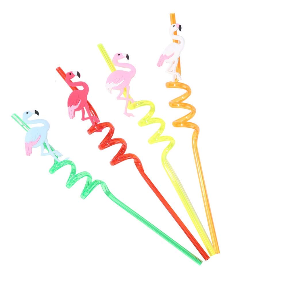 4pcs Flamingo Drinking Straws - Colorful Spiral Disposable Straws for Wedding, Birthday Party & Summer Pool Party Supplies - Perfect for Tropical Themed Events, Baby Showers & Bridal Showers