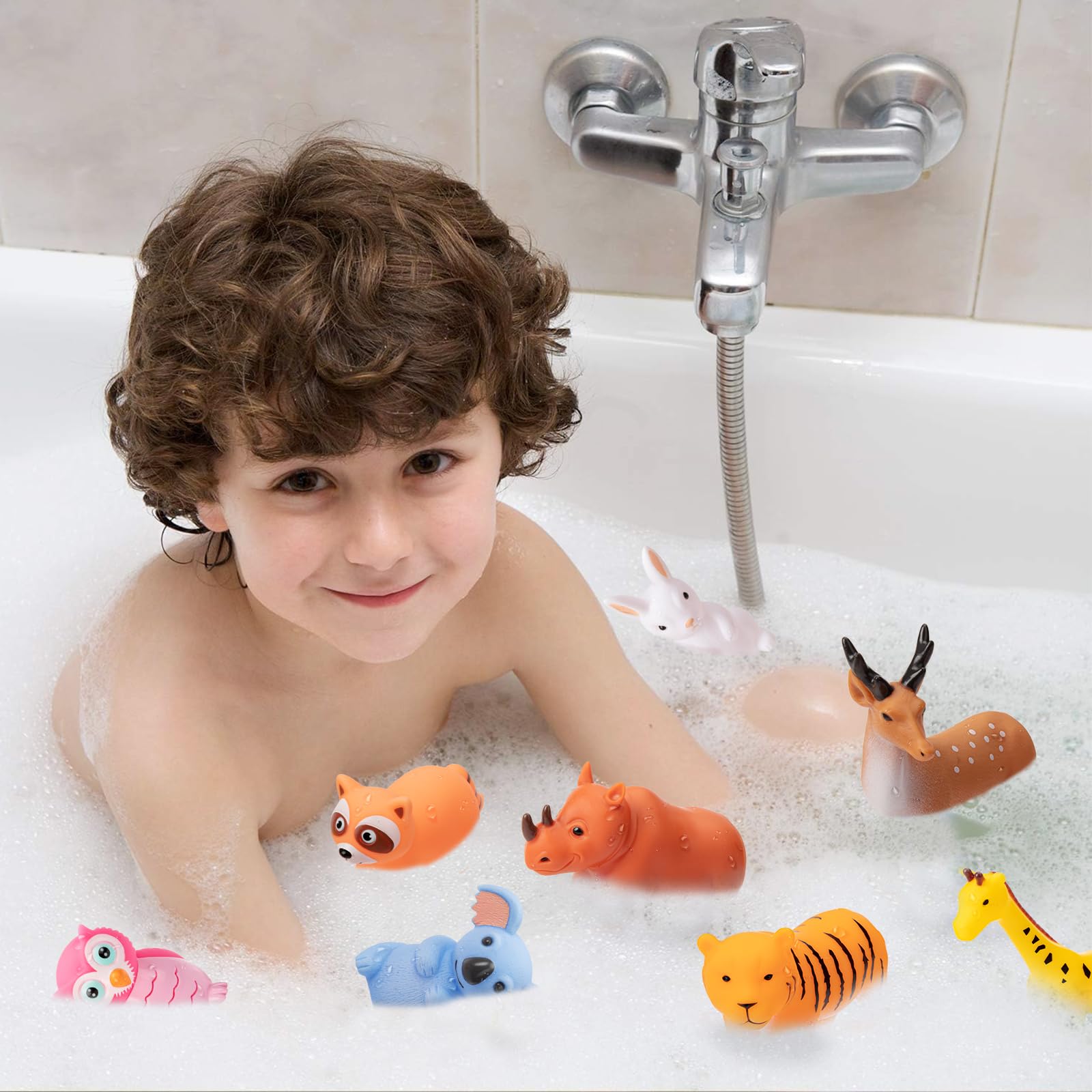 **Non-Toxic Bath Toys for Babies 6-18 Months & Toddlers 1-3 Years - 8PC No-Hole Animal Bathtub Toys Set (Animal C) - Safe, Fun & Educational Bath Time Play for Infants**