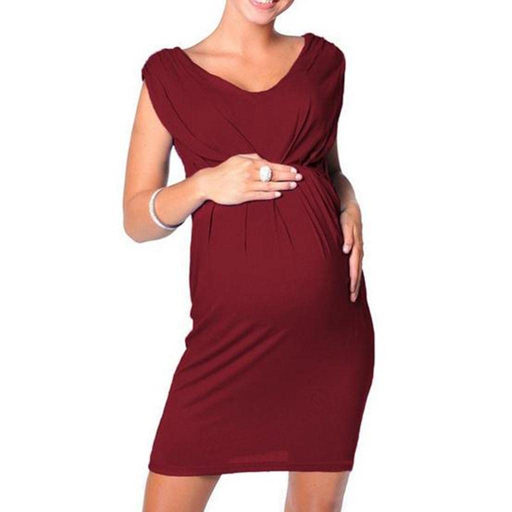 Maternity Sleeveless Summer Dress for Women - Ruched Pregnancy Mini Dress with Crew Neck, Perfect for Baby Showers & Casual Outings