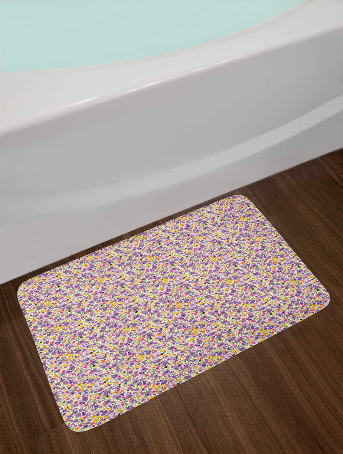 Ambesonne Non-Slip Floral Bath Mat - Soft Plush Bathroom Rug with Blooming Spring Flowers Design, 30.2