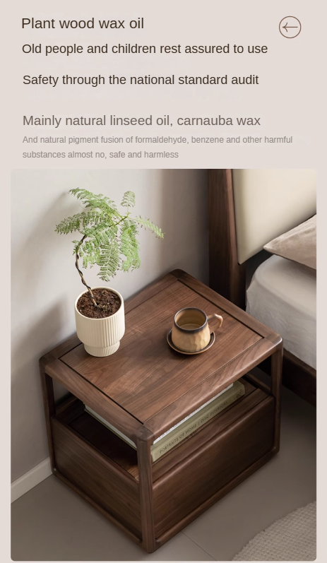 Premium Black Walnut Solid Wood Nightstand with Locking Storage | Modern Bedside Table for Bedroom, Living Room & Office | Durable Wooden Cabinet with Secure Drawer