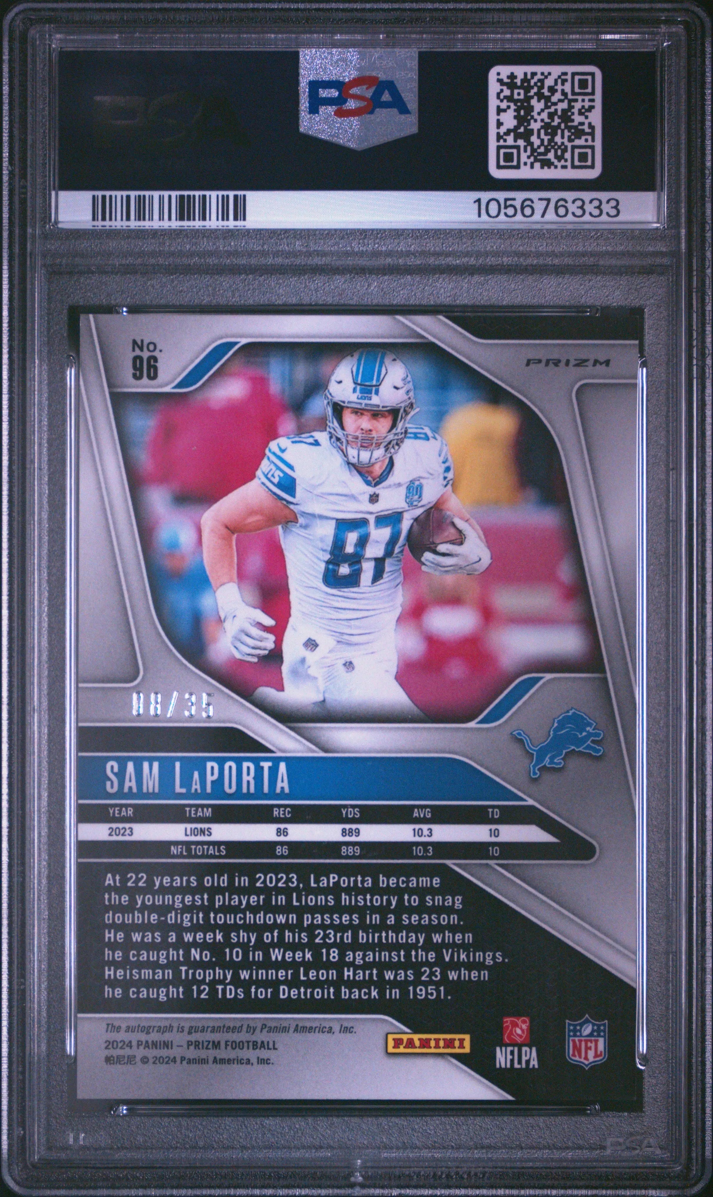 2024 Panini Prizm Football Sam LaPorta Red Shimmer Auto PSA 10 /35 - Rare Rookie Card for NFL Collectors & Fantasy Football Fans - Perfect for Display, Investment & Trading