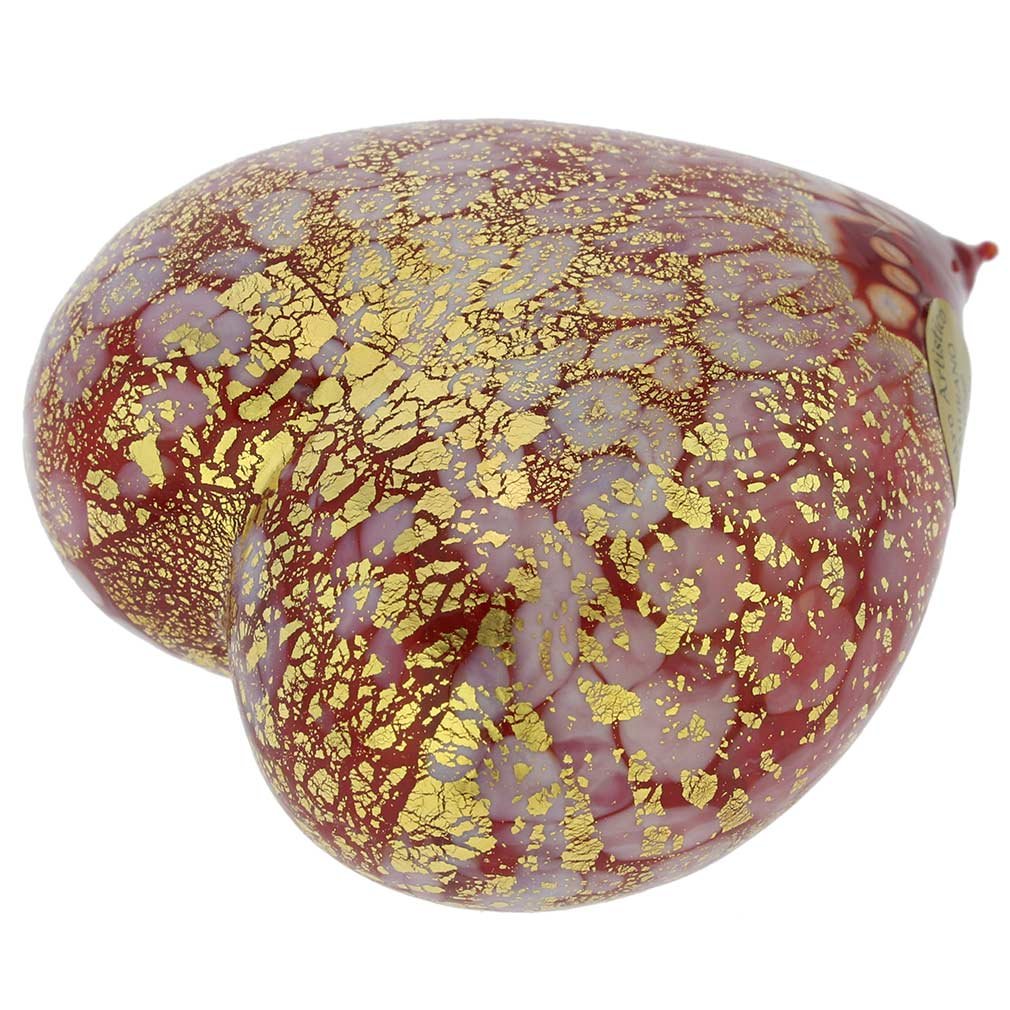 Authentic Murano Glass Heart - Handmade in Venice with Red & Gold Spots | Perfect for Valentine's Gift, Home Decor & Jewelry Display