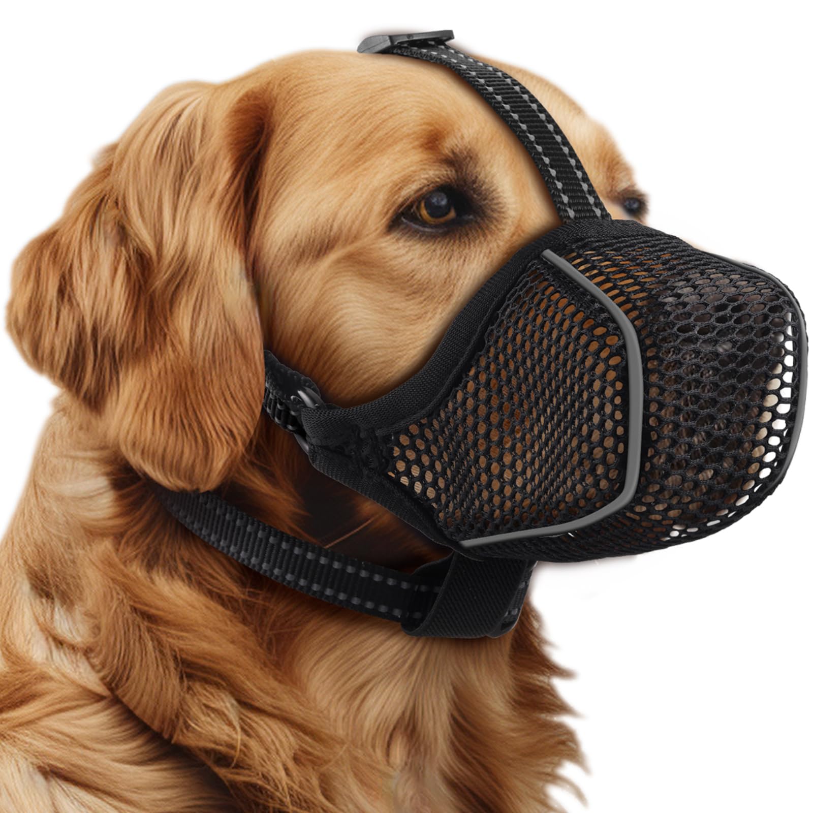 **Breathable Reflective Adjustable Dog Muzzle for Small, Medium & Large Dogs - Soft Mesh Muzzle with Collar for Grooming, Biting & Chewing - Allows Panting & Drinking - Ideal for Training, Walks & Vet Visits**