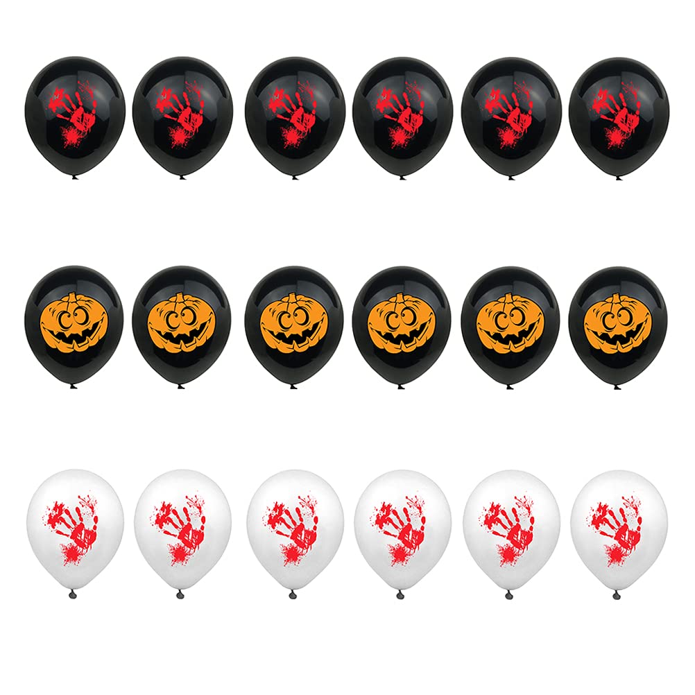 60PCS Halloween Pumpkin Balloons with Blood Handprint Design - Spooky Party Decorations for Home, Wall, Kitchen & Room - Perfect for Halloween Parties, Haunted House Decor & Trick-or-Treat Events