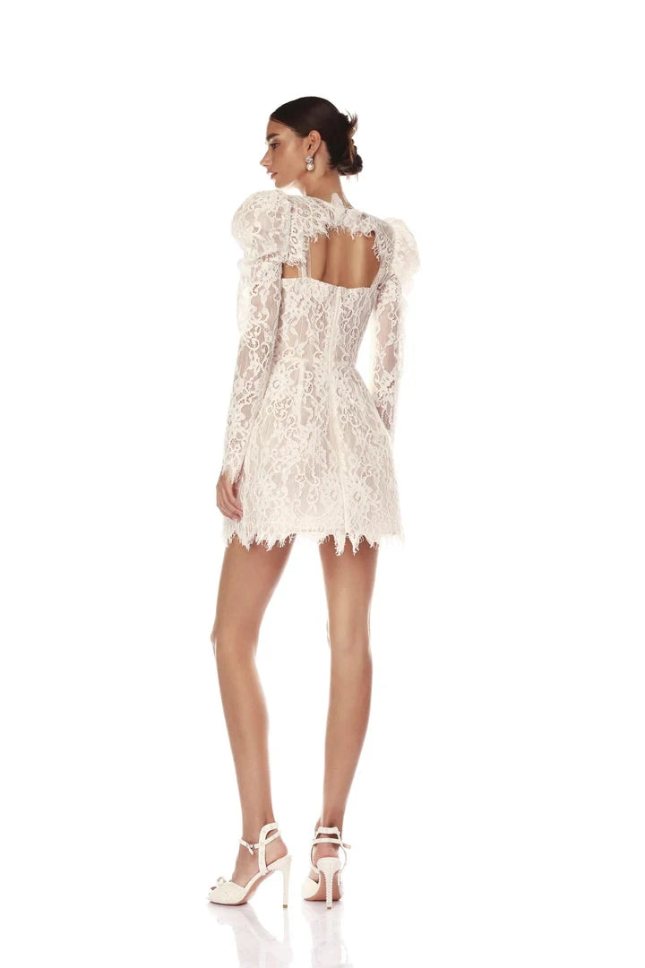 2024 New Autumn White Lace Long Sleeve Bodycon Mini Dress for Women - Elegant Party, Birthday Celebration & Date Night Outfit (Perfect for Cocktail Parties, Romantic Dinners & Special Occasions)
