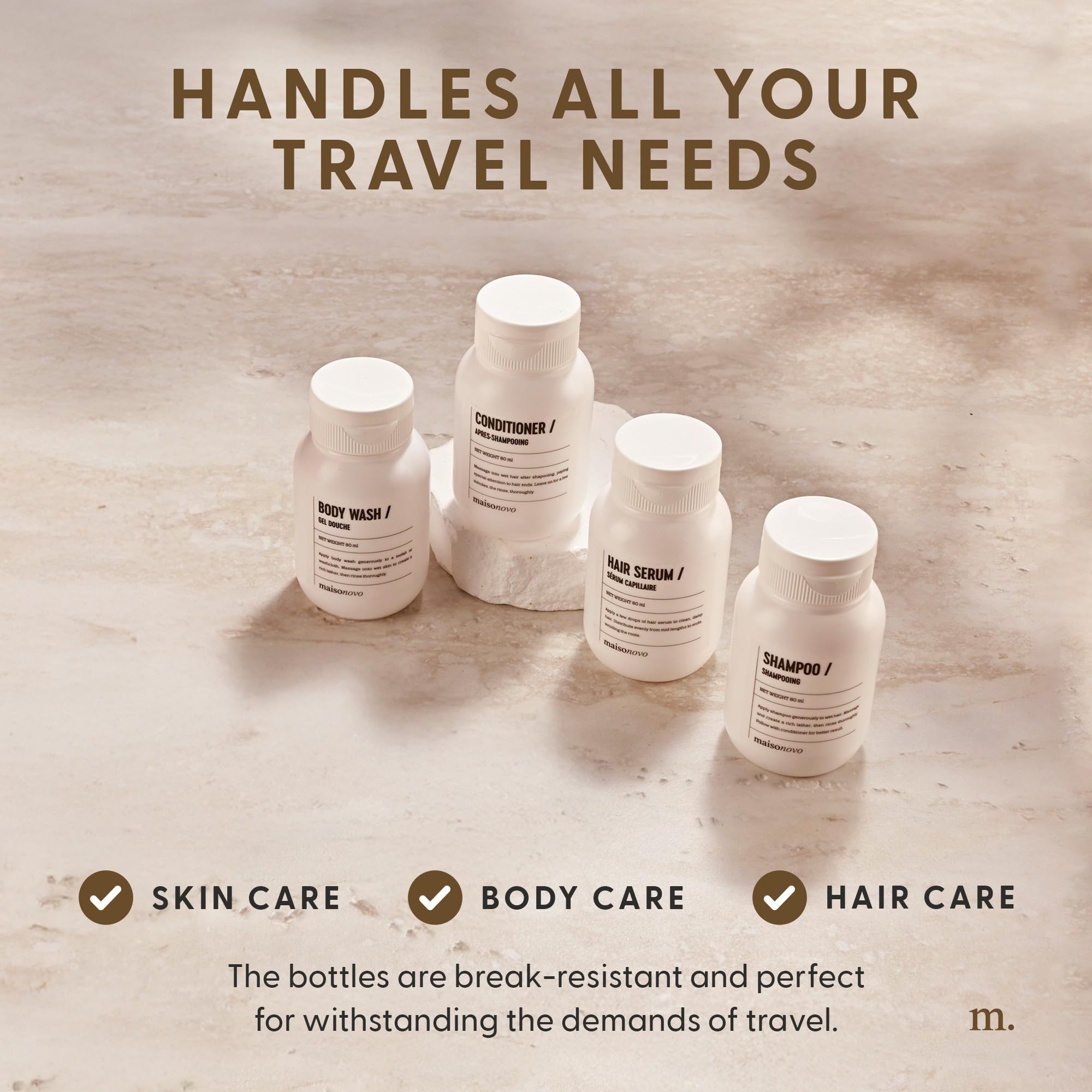 MAISONOVO TSA Approved Leak Proof Travel Bottles for Toiletries - 3oz Refillable Travel Size Containers with Waterproof Toiletry Bag | Perfect for Airplane Carry-on, Gym, Camping & Vacation Essentials