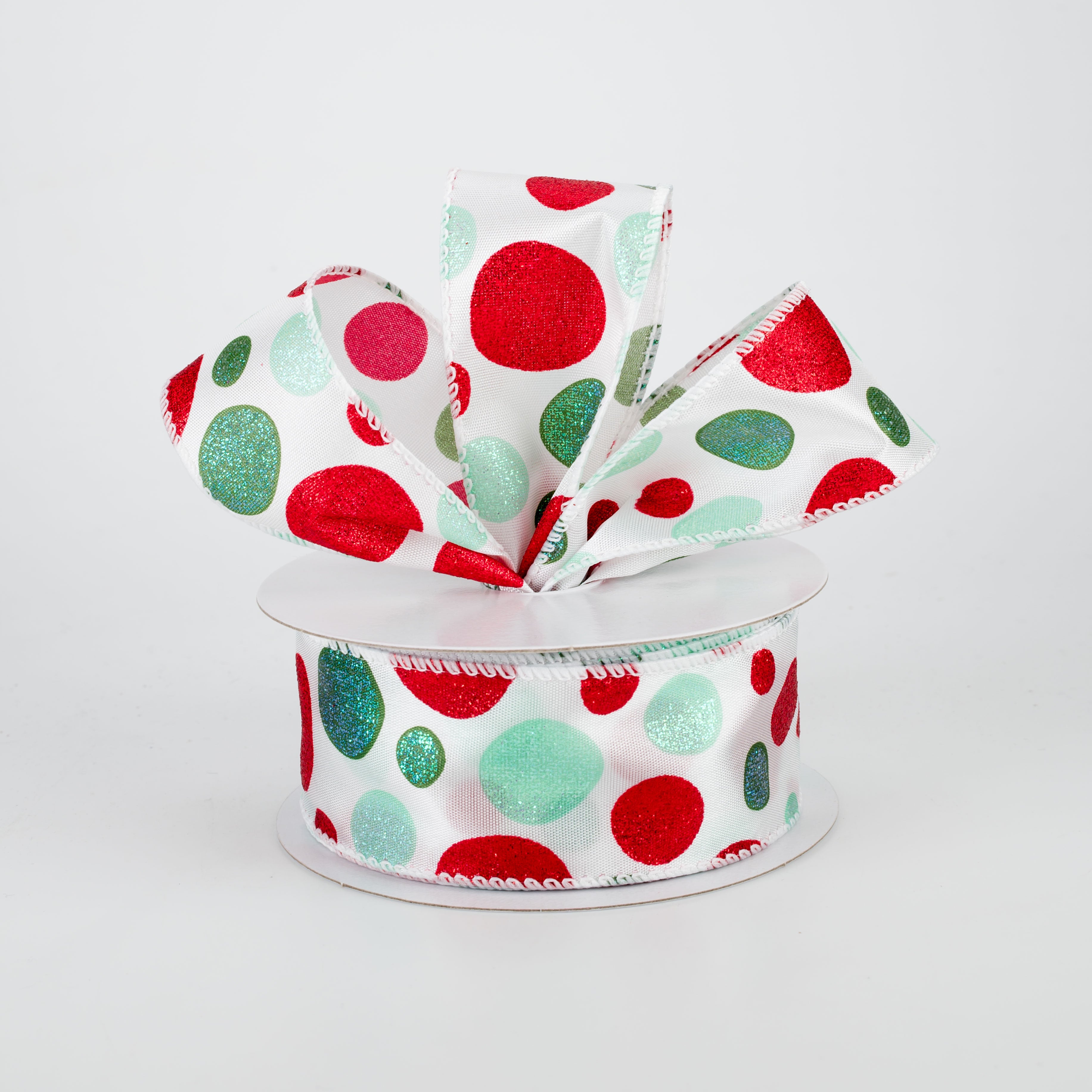 1.5 Inch Glitter Dots Ribbon - 10 Yards Bulk Spool for Gift Wrapping, Crafts & DIY Projects (Green, Aqua, Red) - Perfect for Christmas Decorations, Party Favors & Scrapbooking