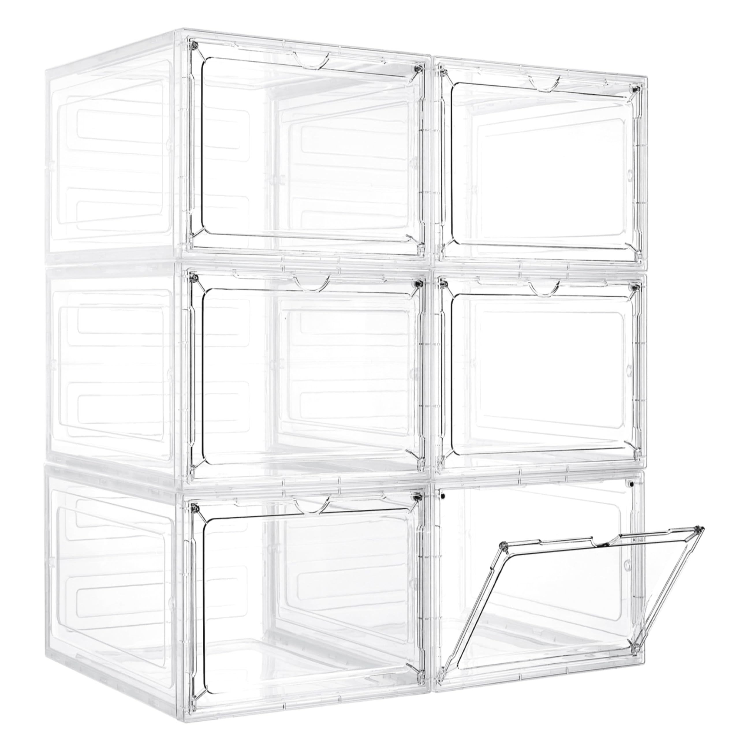 6 Pack Clear Plastic Storage Bins with Lids & Magnetic Acrylic Door - 19 Qt Stackable Storage Containers for Home & Office Organization | Perfect for Pantry, Closet, Garage & Toy Storage