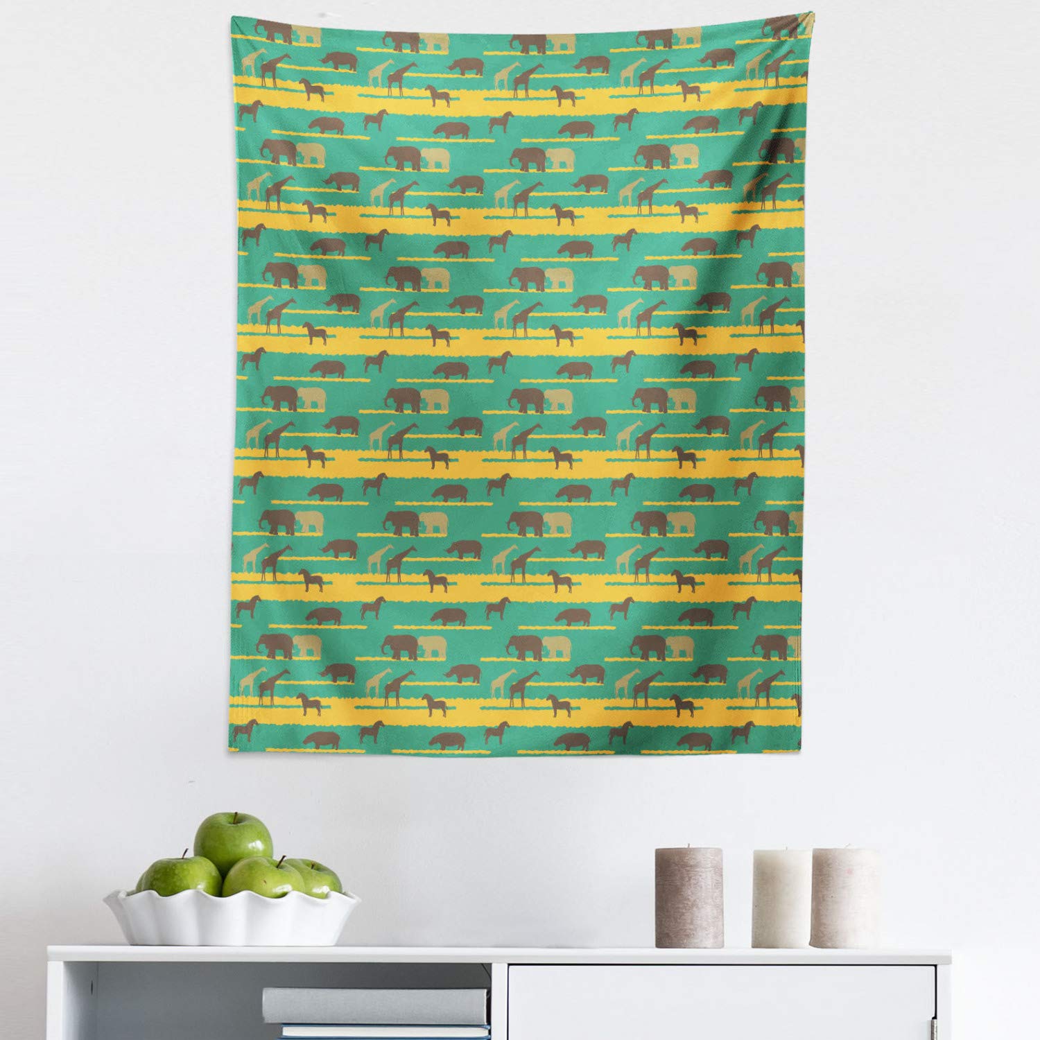 Ambesonne Wildlife Tapestry - Elephant Giraffe Horse Hippo Wall Art Decor for Bedroom Living Room Dorm - 23