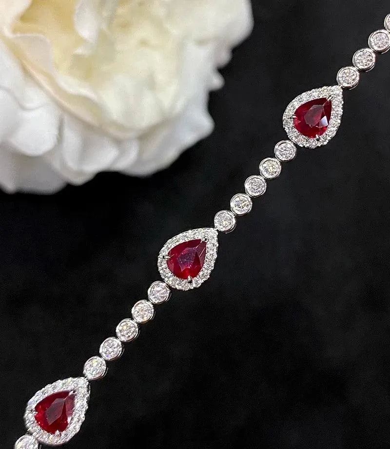 18K White Gold Bracelet with Real Natural Ruby & Diamonds | Fine Engagement Jewelry for Women | Elegant Gift for Anniversaries, Weddings & Special Occasions