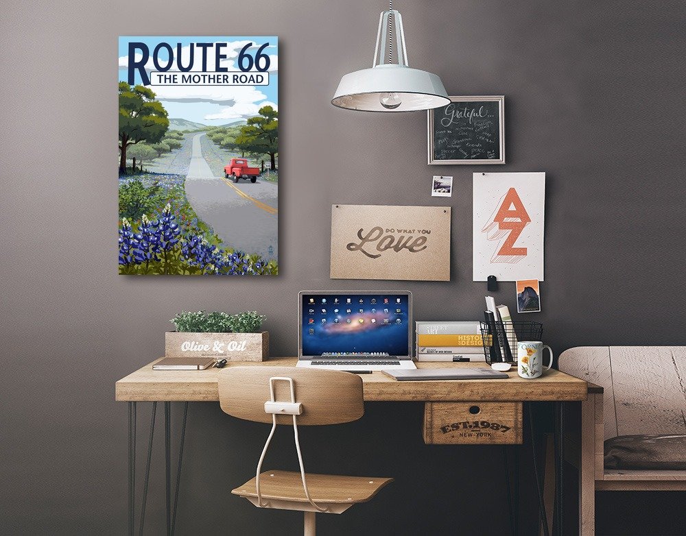 Lantern Press Route 66 Highway and Wildflowers Wall Art - 16x24 Wrapped Canvas Print for Home & Office Decor - Perfect for Living Room, Bedroom or Gift