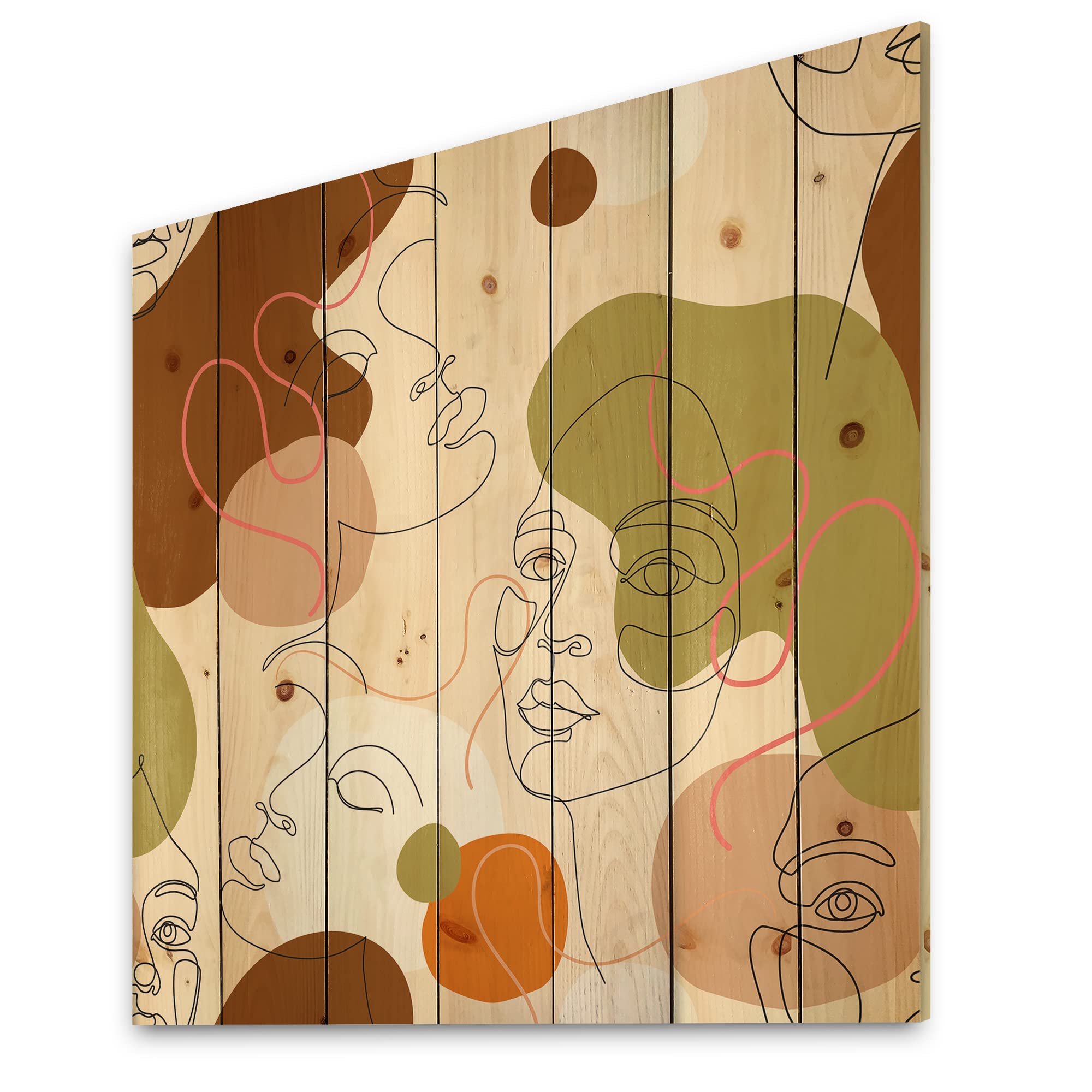 DesignQ One Line Portrait of African American Women - Modern Contemporary Wood Wall Art Decor, Large Abstract Wood Panel Print on Natural Pine - Perfect for Living Room, Bedroom & Office Decor