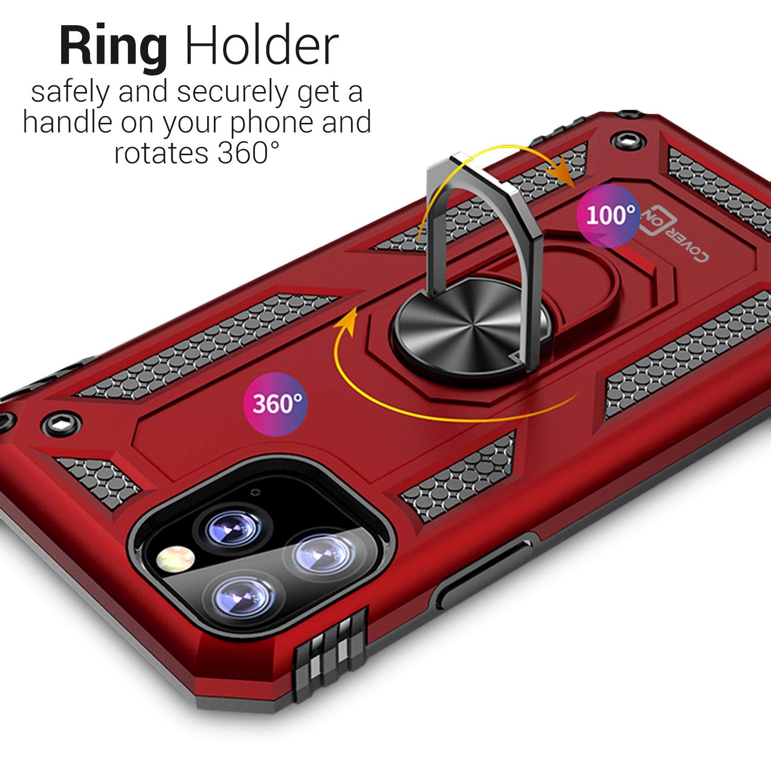 Premium Metal Ring Holder & Kickstand Case for iPhone 11 Pro (2019) - Anti-Slip Grip, 360° Rotating Stand - Perfect for Watching Videos, Video Calls & Hands-Free Use - Red Protective Cover