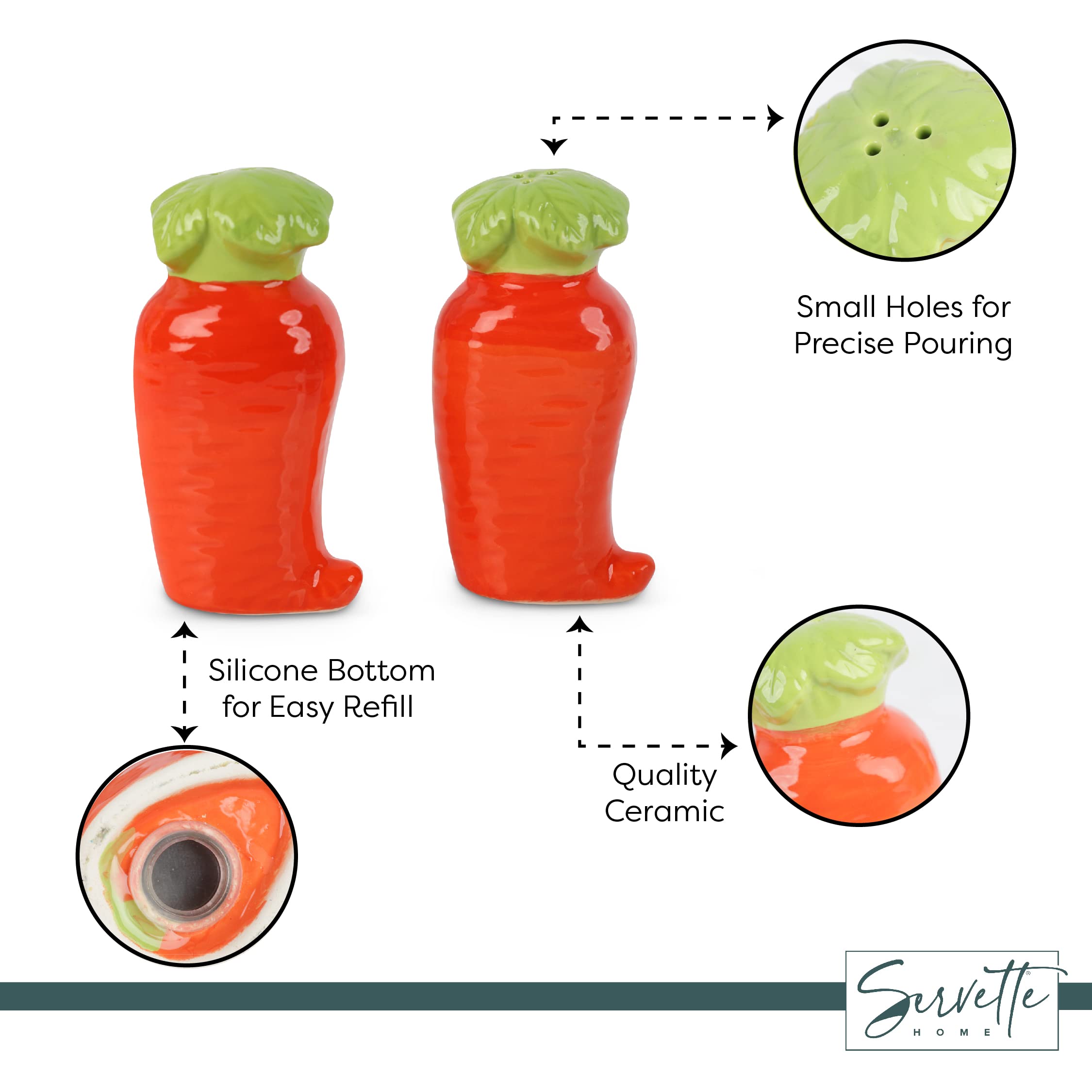 Carrot-Shaped Ceramic Salt and Pepper Shakers Set - Novelty Kitchen Spice Dispensers for Home, Restaurant & Gift Giving