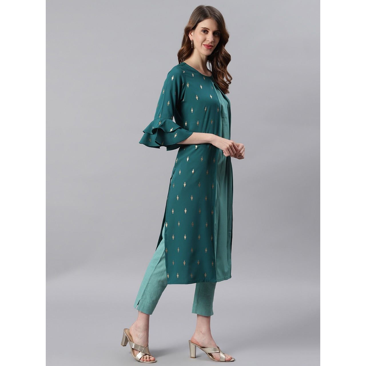 Stylish Dual Tone Green Poly Crepe Kurti for Women | Elegant Indian Ethnic Wear | Perfect for Festivals, Weddings & Casual Outings