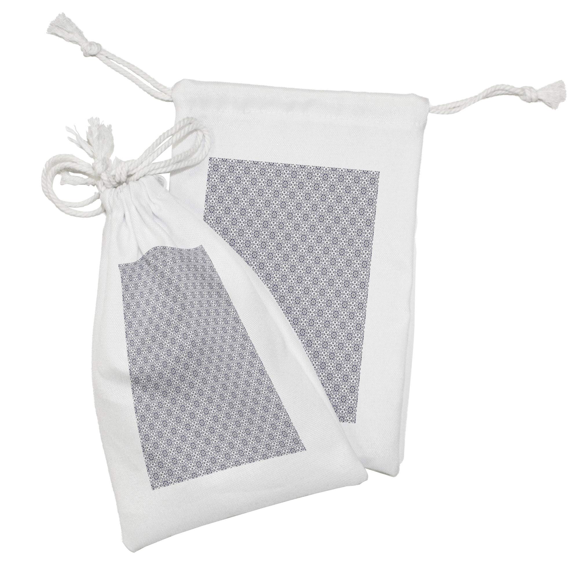 Ambesonne Floral Fabric Pouch Set of 2 - Hand Drawn Flower & Leaf Design Drawstring Bags (9