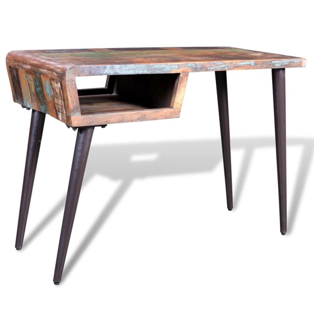 vidaXL Solid Wood Reclaimed Computer Desk with Iron Legs - Home Office Writing Table for Study, Work & Gaming | Durable Workstation for Small Spaces