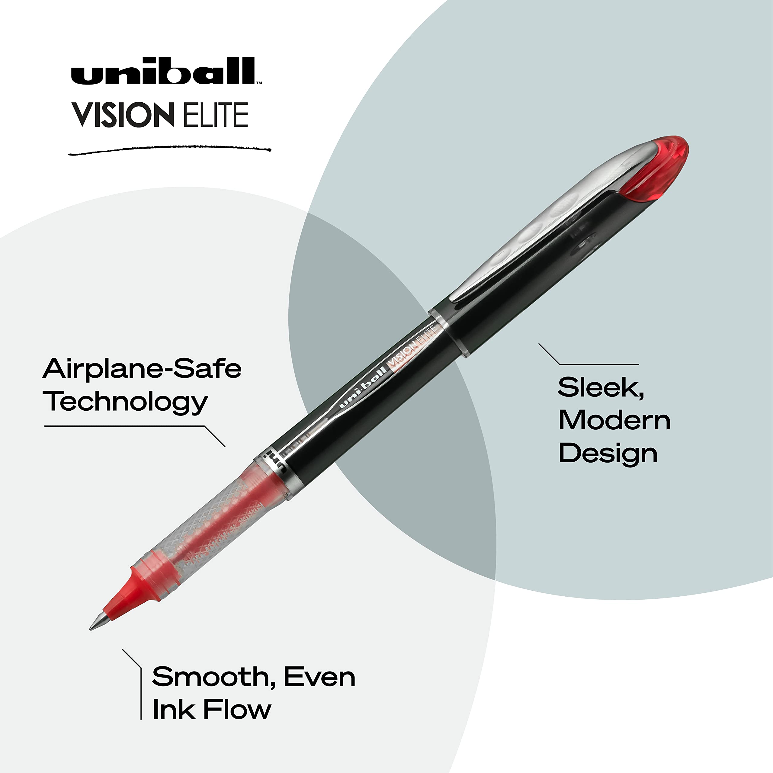 Uni-ball Vision Elite Roller Ball Pen - 0.5mm Extra Fine Point - Red Ink with Black/Red Barrel - Smooth Writing for Office, School & Journaling