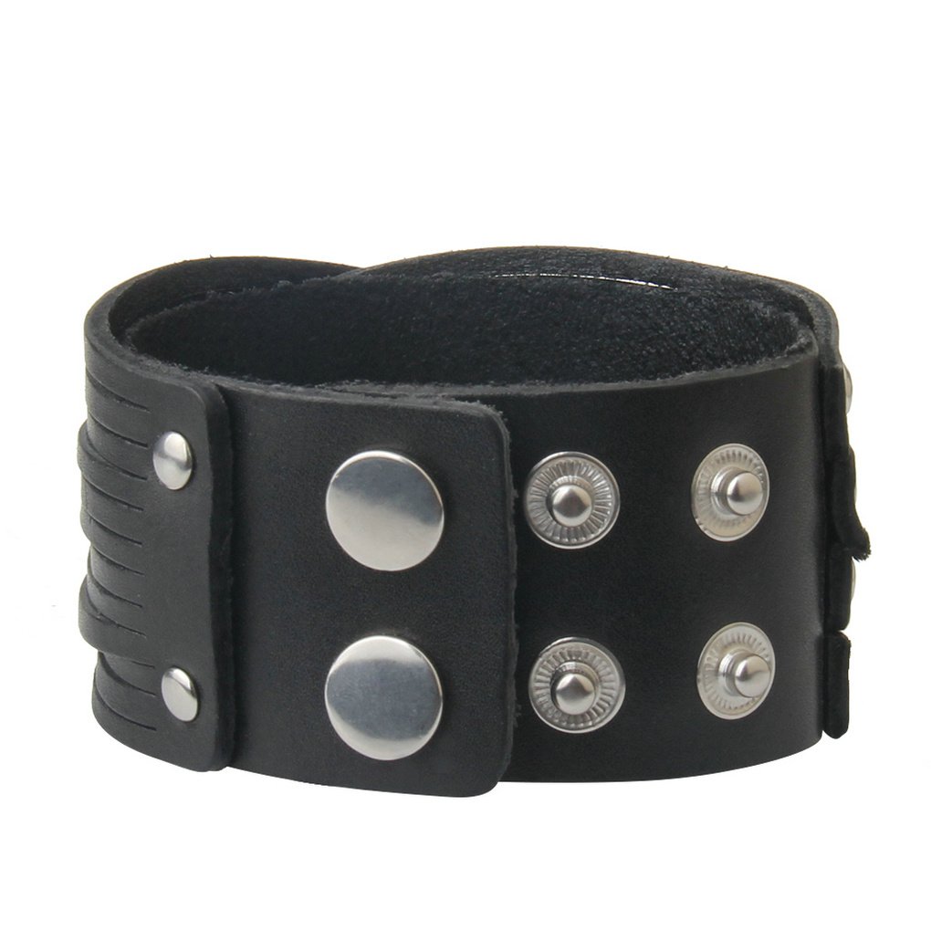 Men's & Women's Black Leather Bracelet - Punk Style Wrist Cuffs & Arm Bands | Perfect for Rock Concerts, Biker Events & Gothic Fashion Accessories