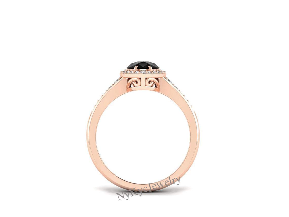 Natural Black Onyx Engagement Ring Sterling Silver - Rose Gold Halo Unique Solitaire Ring for Women - Half Eternity Band - Pear Shape Black Onyx Jewelry - Wedding, Proposal, Anniversary Gift - Perfect for Bridal, Evening Wear & Special Occasions