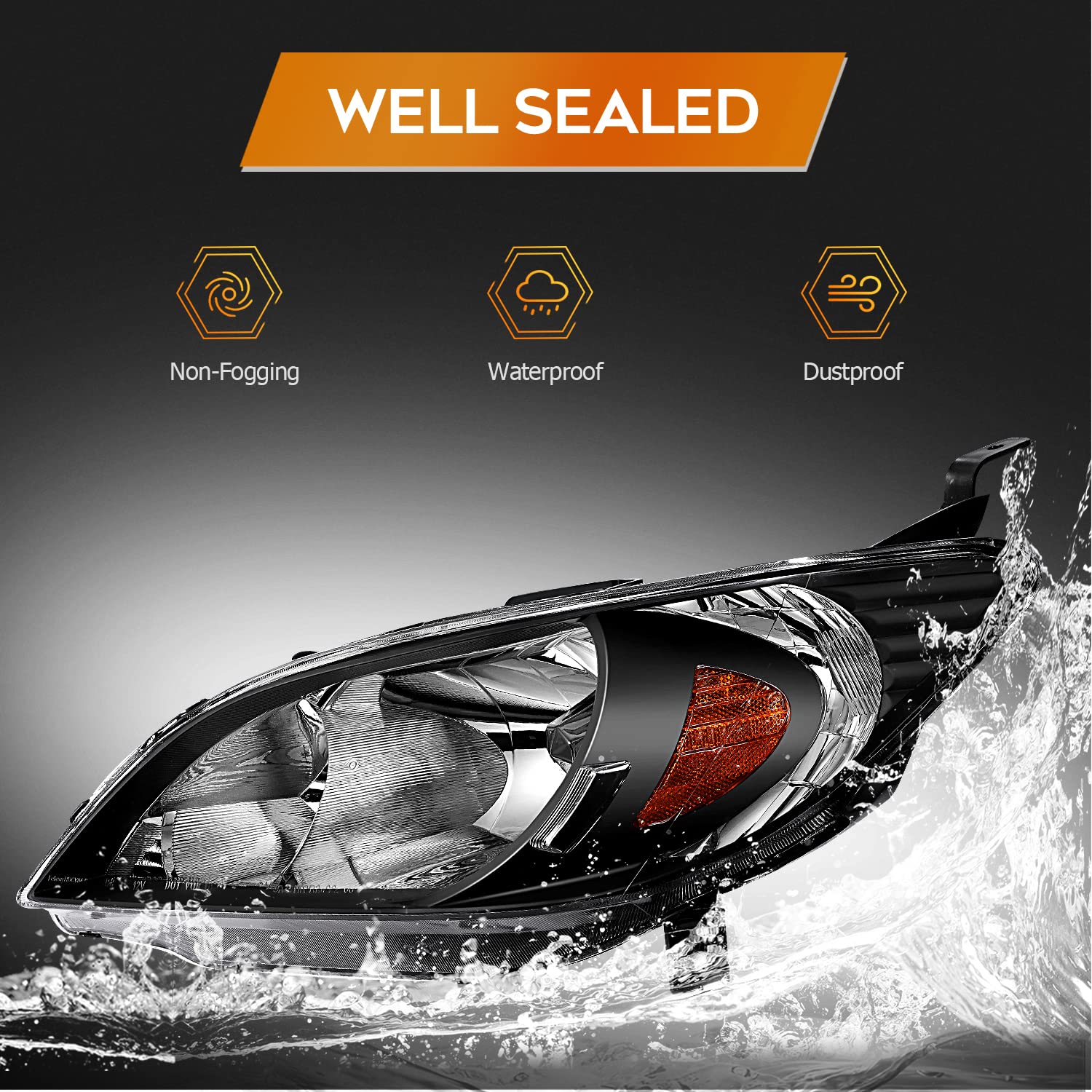 2004-2005 Honda Civic Headlight Assembly - Black Housing with Amber Reflector & Clear Lens (Driver & Passenger Side) | Perfect for Night Driving & Car Restoration Projects