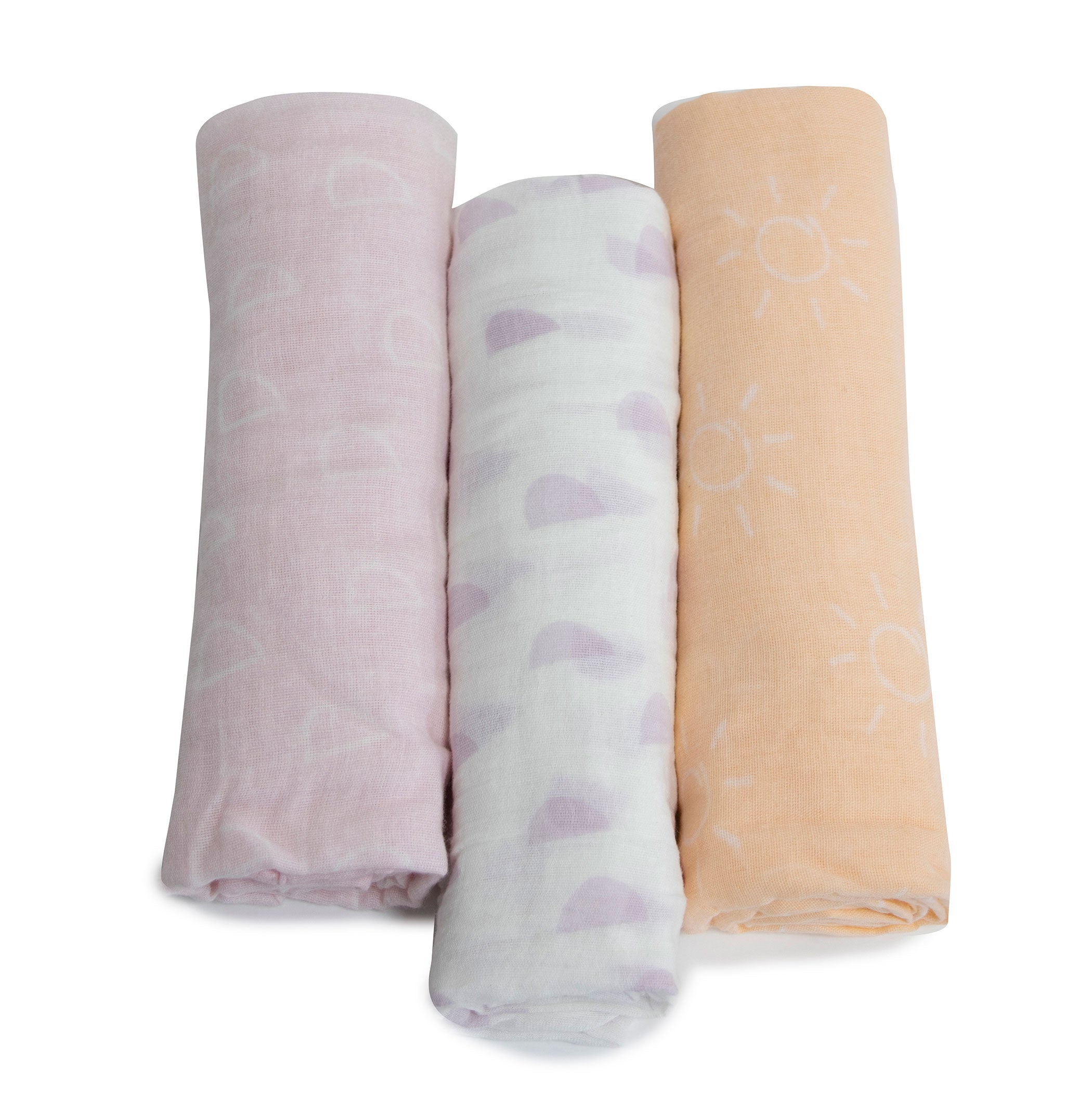 Nordic 3-Pack Muslin Swaddle Blankets - Soft Peach & Lilac for Baby Shower, Newborn Essentials & Nursery Decor