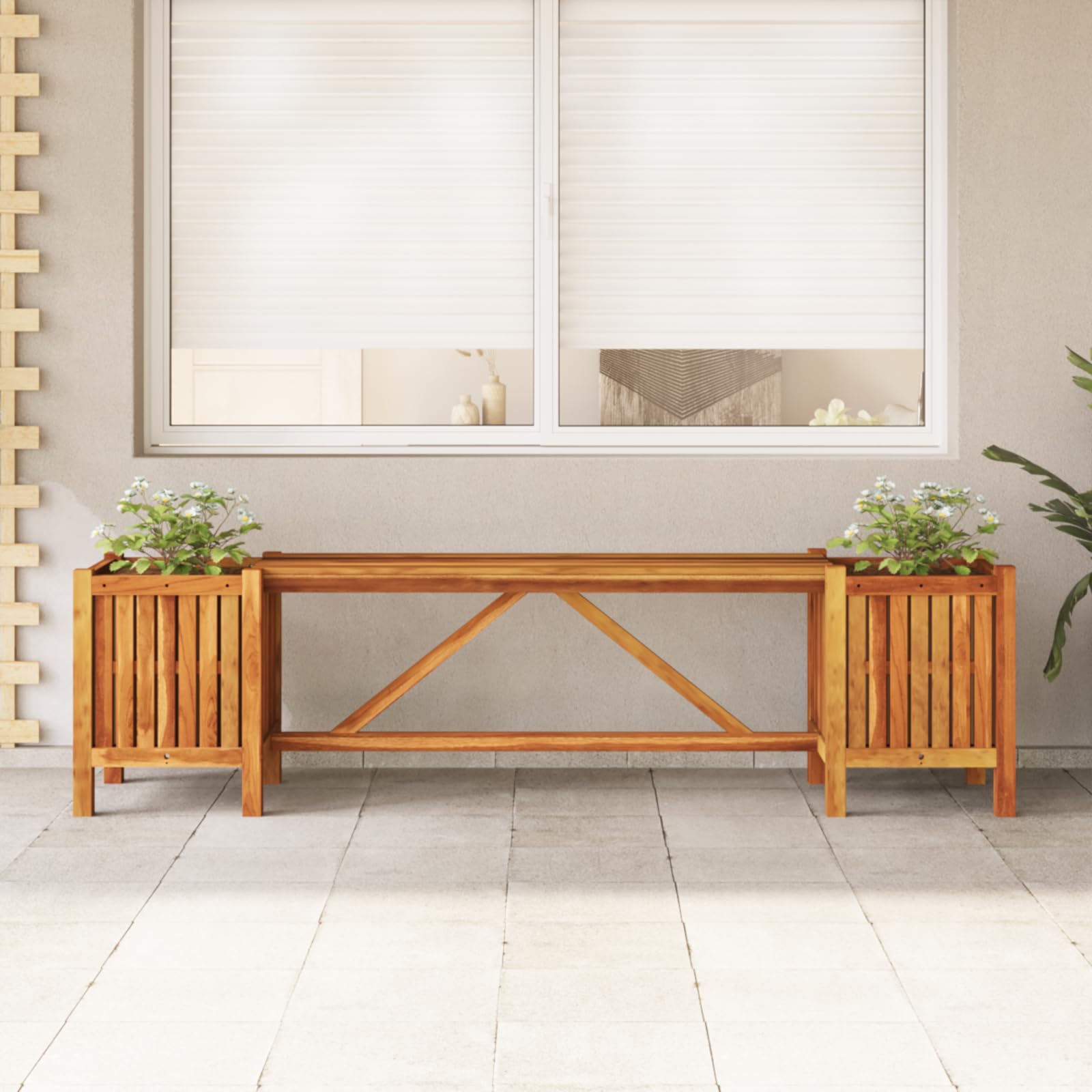 vidaXL Solid Acacia Wood Garden Bench with Integrated Planters - 59