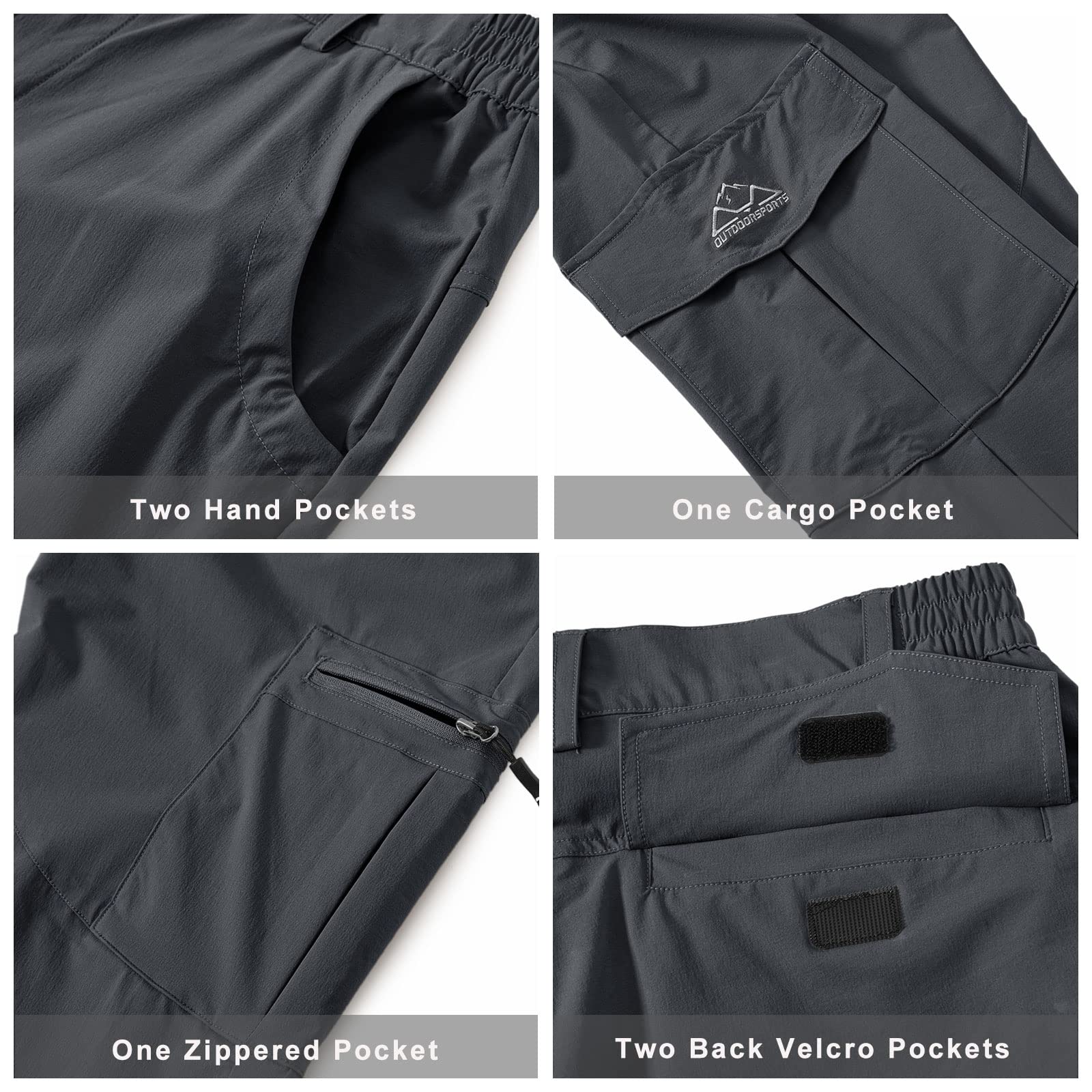 JHMORP Men's Hiking Pants - Stretch Lightweight Quick-Dry Water Resistant Outdoor Cargo Pants with 6 Pockets for Hiking, Fishing, Camping & Work