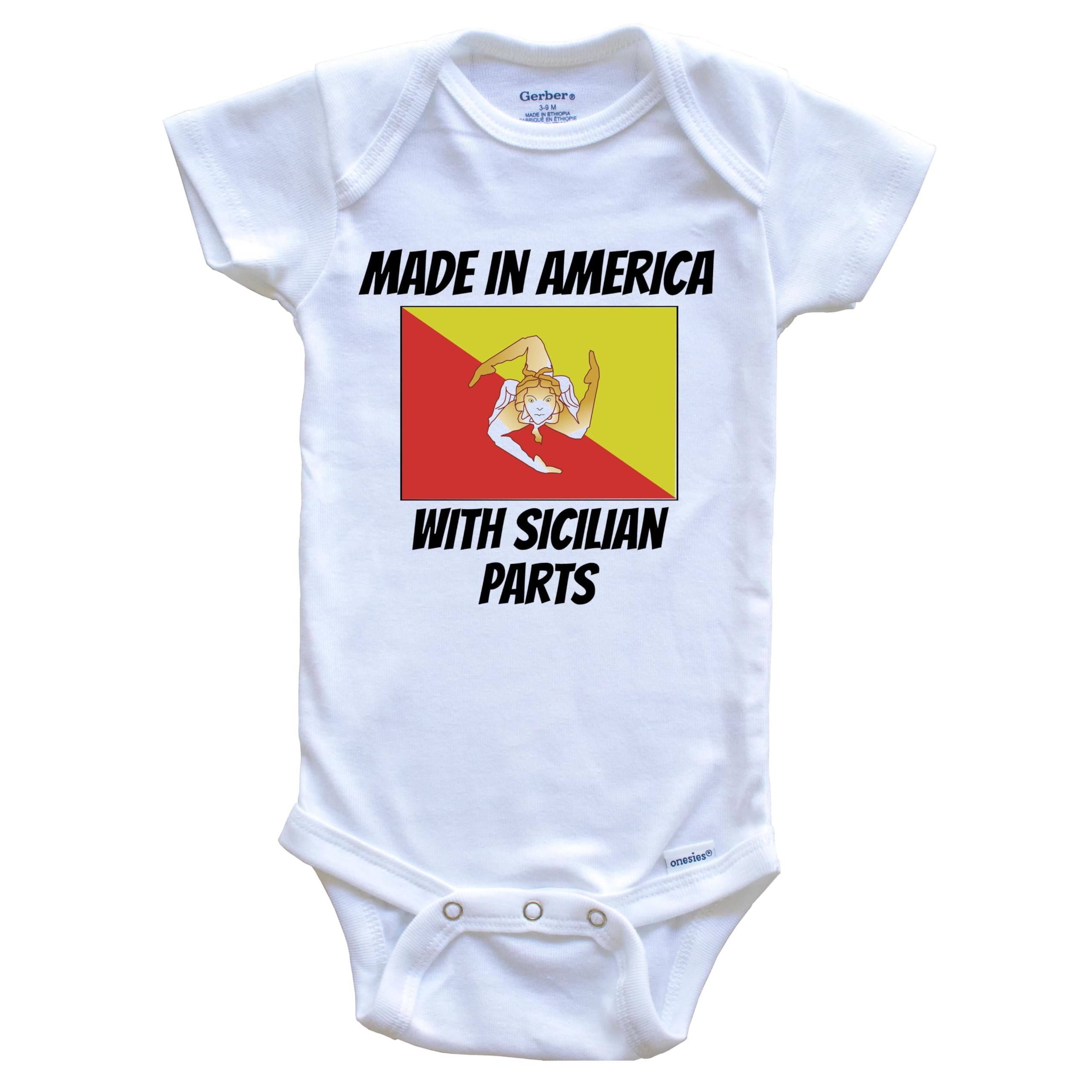 USA Made Sicily Flag Funny One Piece Baby Bodysuit - Perfect for Italian Heritage Celebrations, Family Photos & Cultural Events