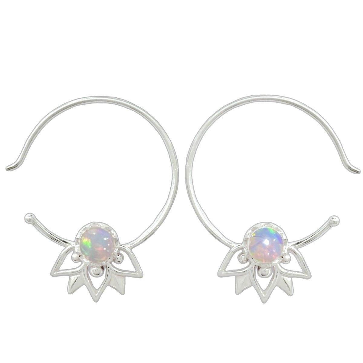 Laihas Inflorescence Genuine Opal Hoop Earrings for Women - Natural Australian Opal Jewelry, Dainty Sterling Silver Huggie Earrings for Everyday Wear, Gift for Her, Birthday, Anniversary