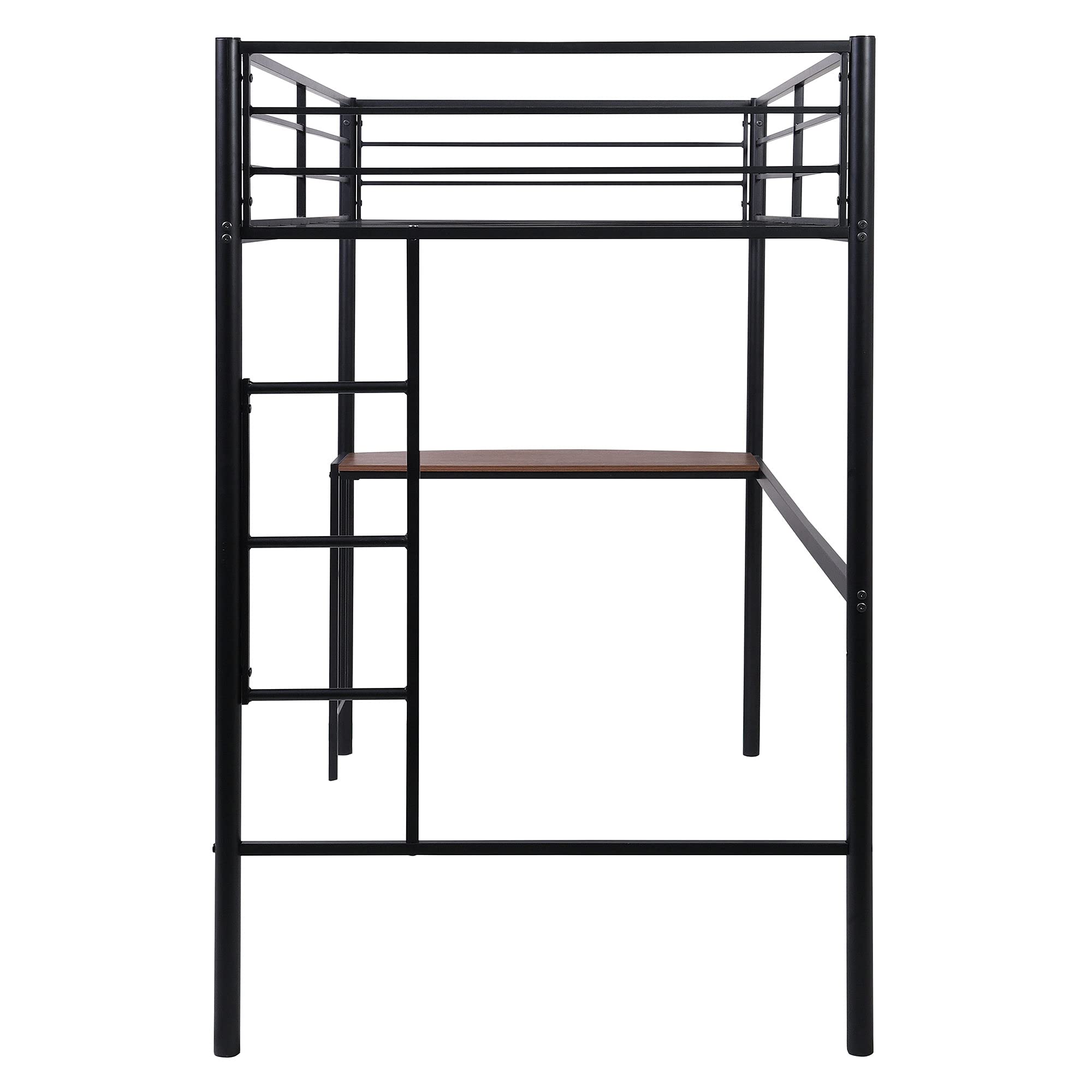 **Metal Twin Loft Bed Frame with Built-in Ladder, Guardrails, Desk & Bookcase - Space-Saving Bunk Bed for Kids & Teens - Perfect for Small Bedrooms, Dorms, or Shared Rooms (Black)**