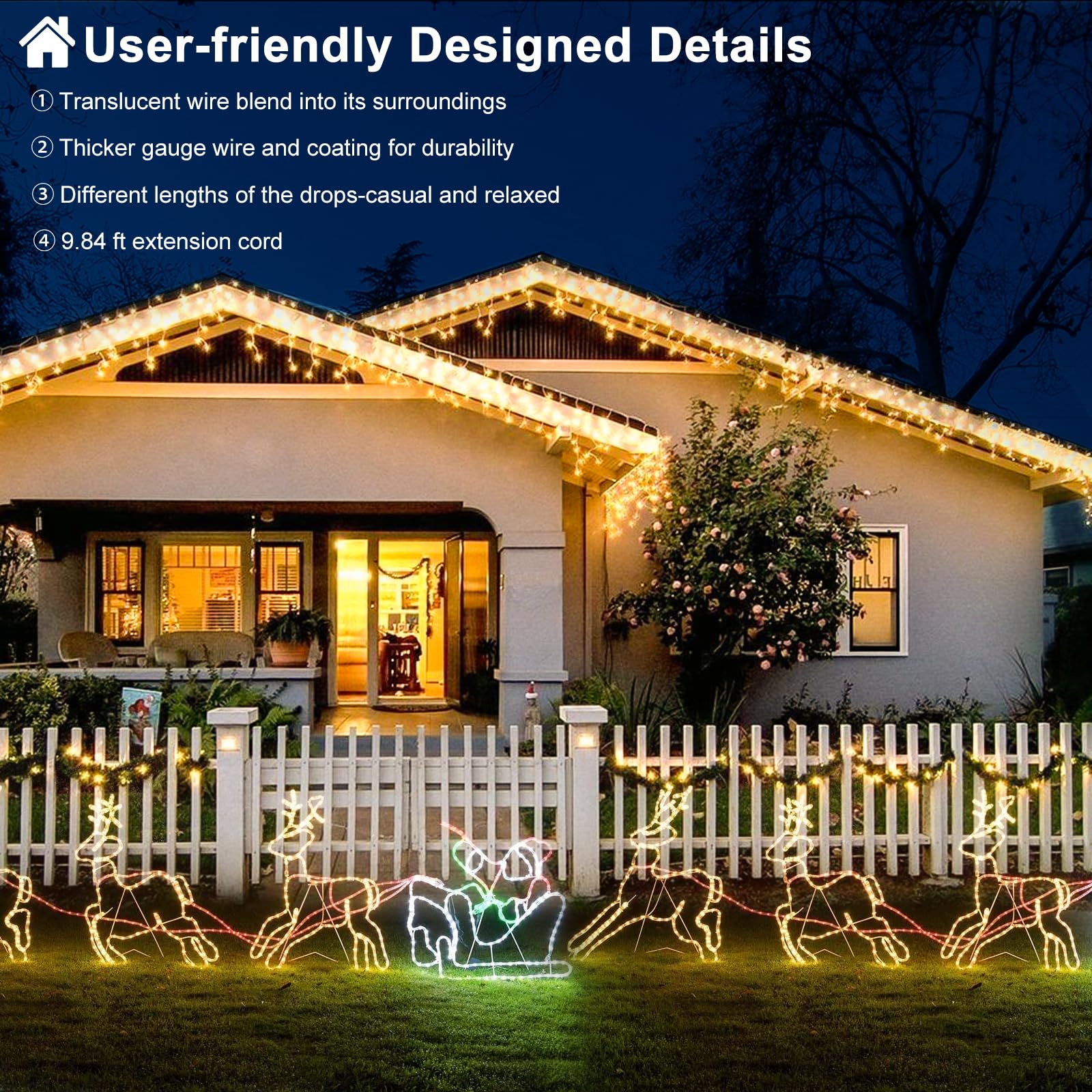 400 LED Warm White Icicle Christmas Lights Outdoor - 33ft Waterproof Connectable String Lights with 8 Modes & Timer for House, Patio, Window, Party - Perfect for Holiday Decorations Indoor & Outdoor