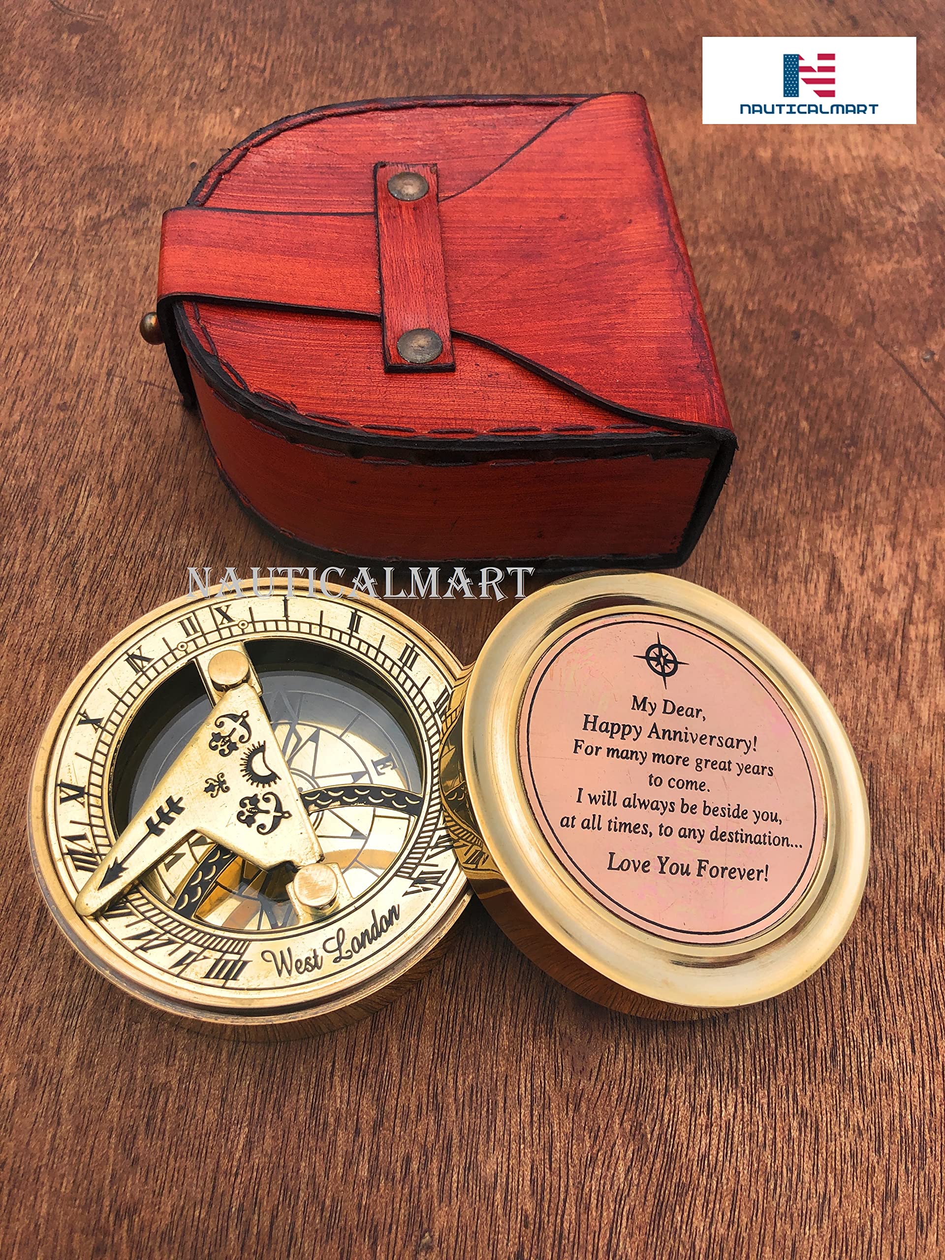 Engraved Brass Sundial Compass - Romantic Anniversary Gift for Husband/Wife - Personalized Wedding Gift for Men & Women - Perfect for Outdoor Adventures, Garden Decor & Special Occasions