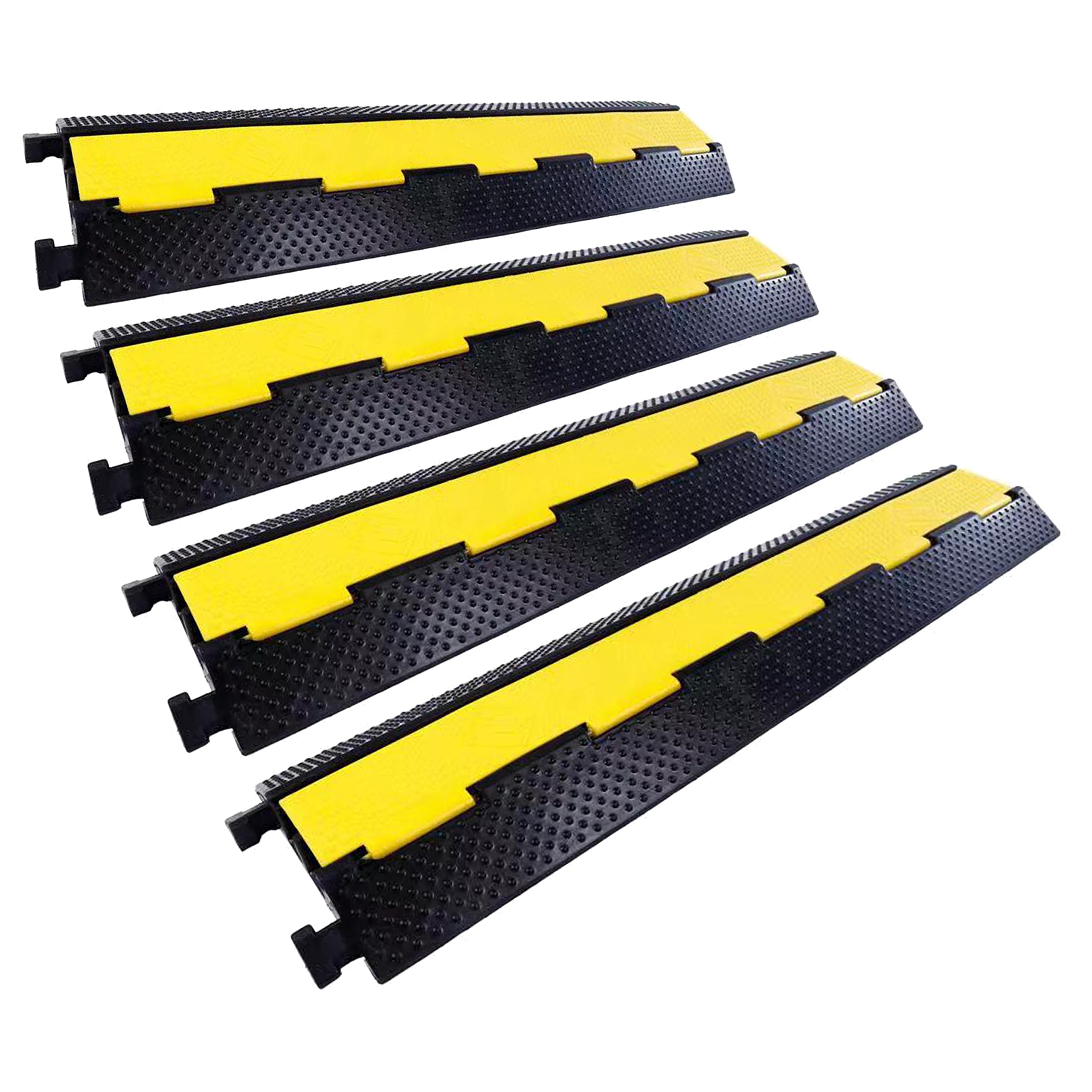 Heavy Duty Rubber Cable Ramp - 2-Channel Cord Protector with 22,000 lbs Load Capacity - Speed Bump for Asphalt, Concrete & Gravel Driveways - Indoor/Outdoor Use for Wires, Hoses & Cables (4-Pack) - Perfect for Events, Construction Sites & Parking Lots