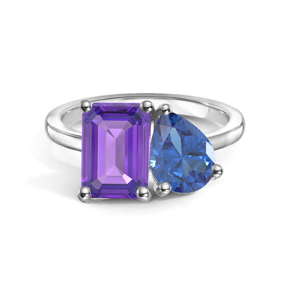 Personalized Toi et Moi Amethyst Birthstone Ring for Women - Custom Anniversary Gift for Her, Valentine's Day, Engagement or Romantic Occasions