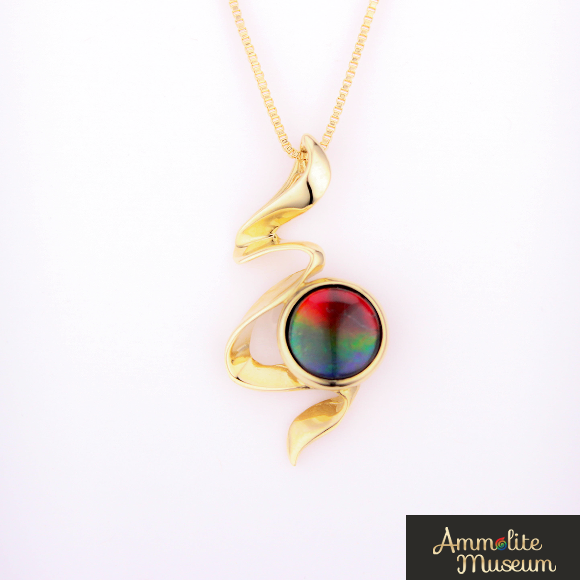 14K Yellow Gold Ammolite Ribbon Pendant Necklace - Elegant Gemstone Jewelry for Women, Perfect Gift for Birthday, Anniversary & Special Occasions