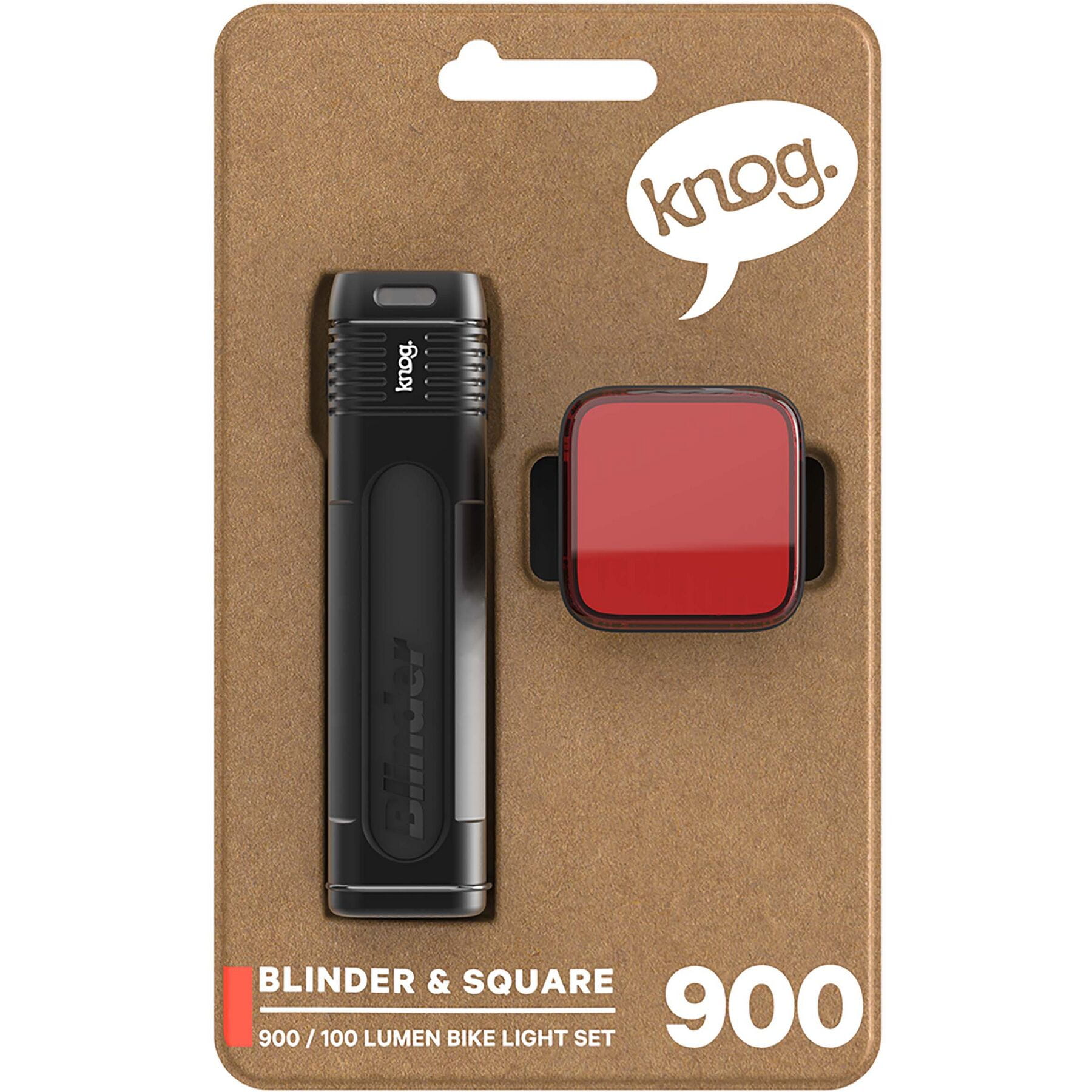 KNOG Blinder Pro 900 Bike Light Set with Square Rear Light - High Visibility 900 Lumen Front & Rear Bicycle Lights for Night Cycling, Commuting, and Mountain Biking