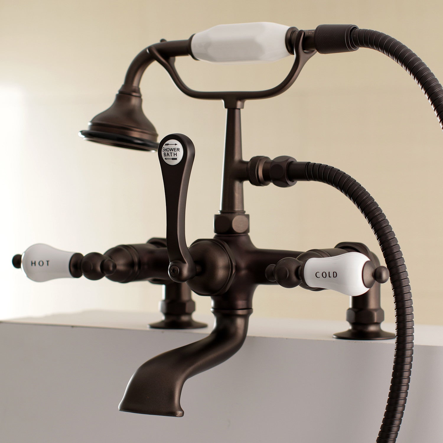Vintage Clawfoot Tub Faucet with Hand Shower - Oil Rubbed Bronze 3-Handle 2-Hole Deck Mount Bathroom Fixture for Antique & Modern Bathrooms