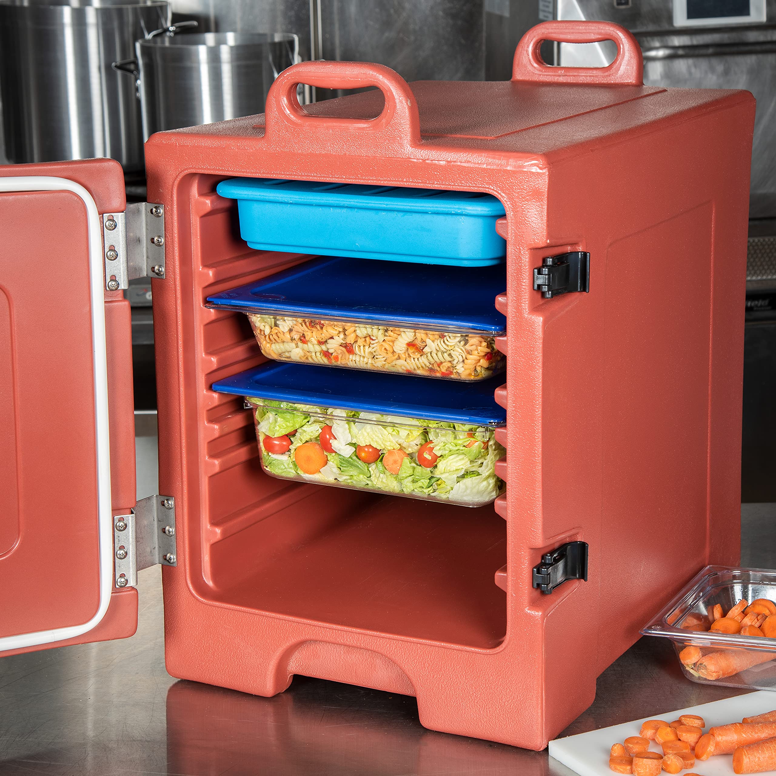 Carlisle FoodService Products Cateraide Insulated Front Loading Food Pan Carrier with Handles - 5 Pan Capacity, Durable Plastic Construction for Catering, Events & Restaurants - Perfect for Hot/Cold Food Transport & Buffet Service