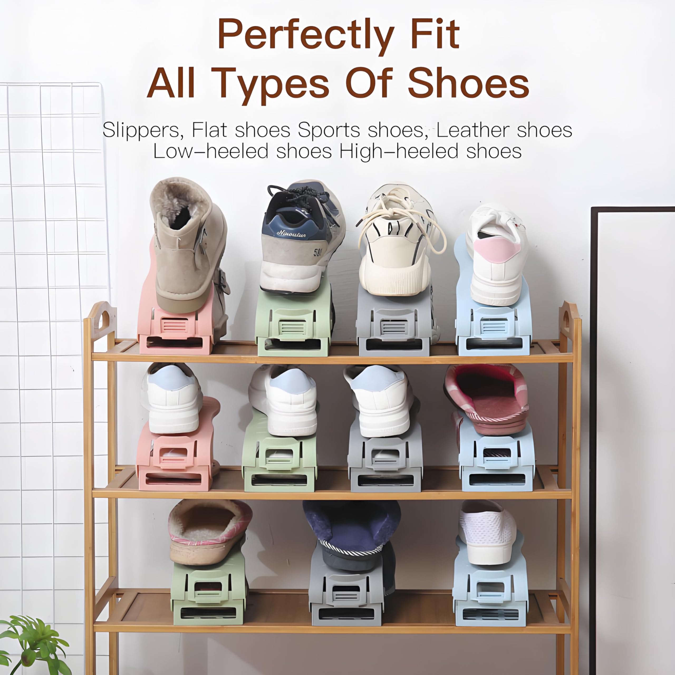 Adjustable Shoe Slot Organizers - 12 Pack | Eco-Friendly PP Material Shoe Rack | Space-Saving Closet Organizer for Shoes, Boots & Sandals (Grey) | Perfect for Bedroom, Entryway & Small Space Organization