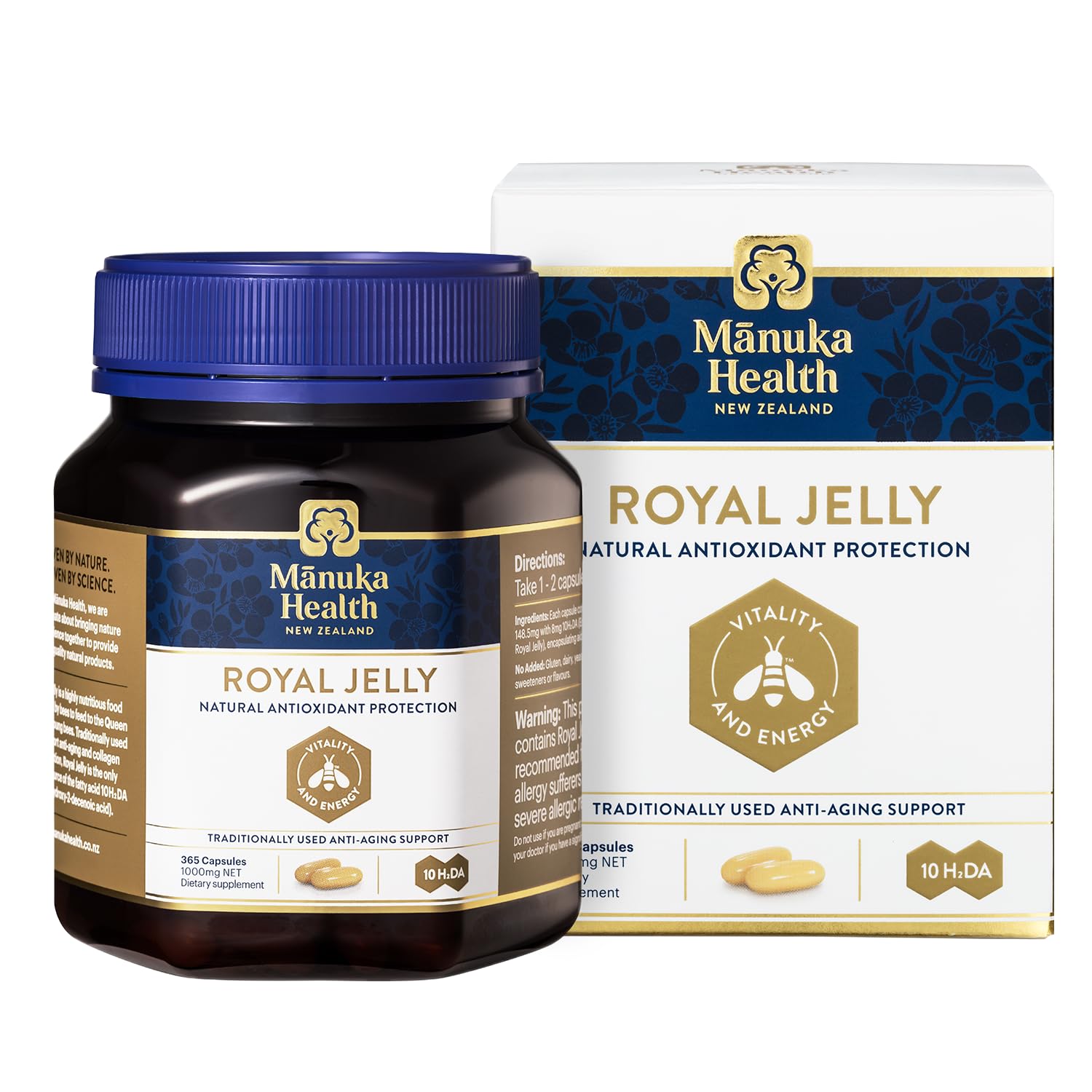 Manuka Health Royal Jelly Capsules 1000mg - 365 Count (6 Month Supply) | Premium New Zealand Anti-Aging Supplement for Immune Support & Skin Health | Daily Wellness & Longevity Boost