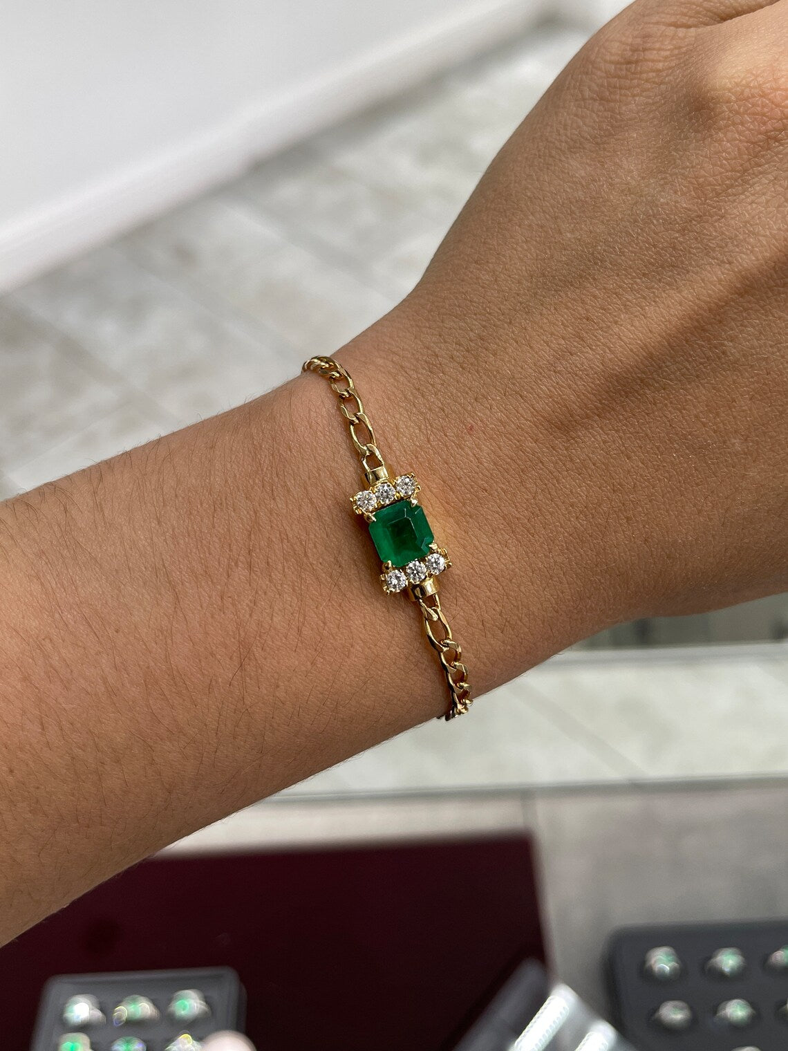 3.25tcw 18K Gold Colombian Emerald Asscher Cut Bracelet with Diamond Accents - Elegant Jewelry for Weddings, Parties & Special Occasions
