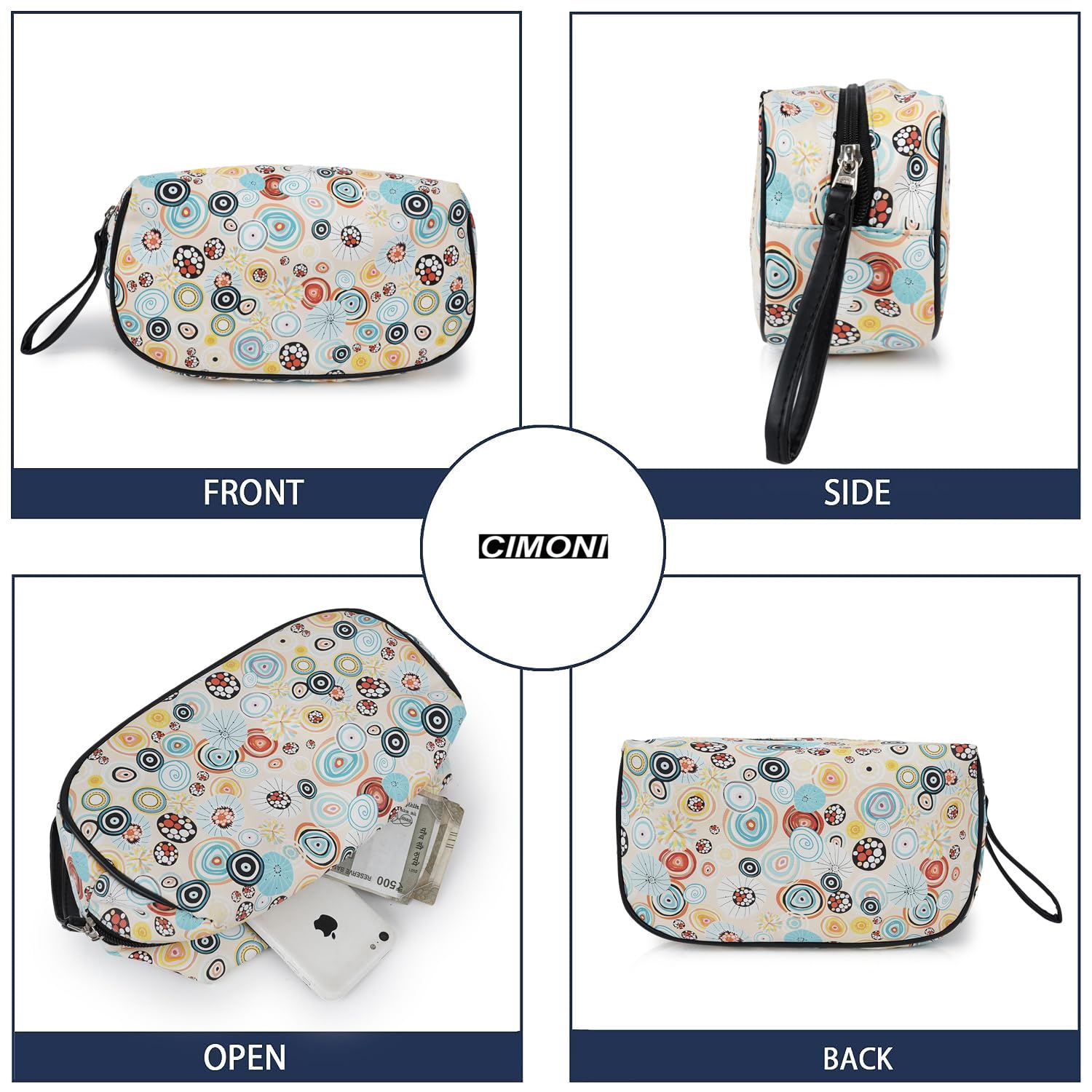 CIMONI® Premium Vegan Leather Makeup Bag for Women - Stylish Printed Travel Cosmetic Organizer, Waterproof & Spacious (Multicolor) | Perfect for Travel, Daily Use & Gift Giving