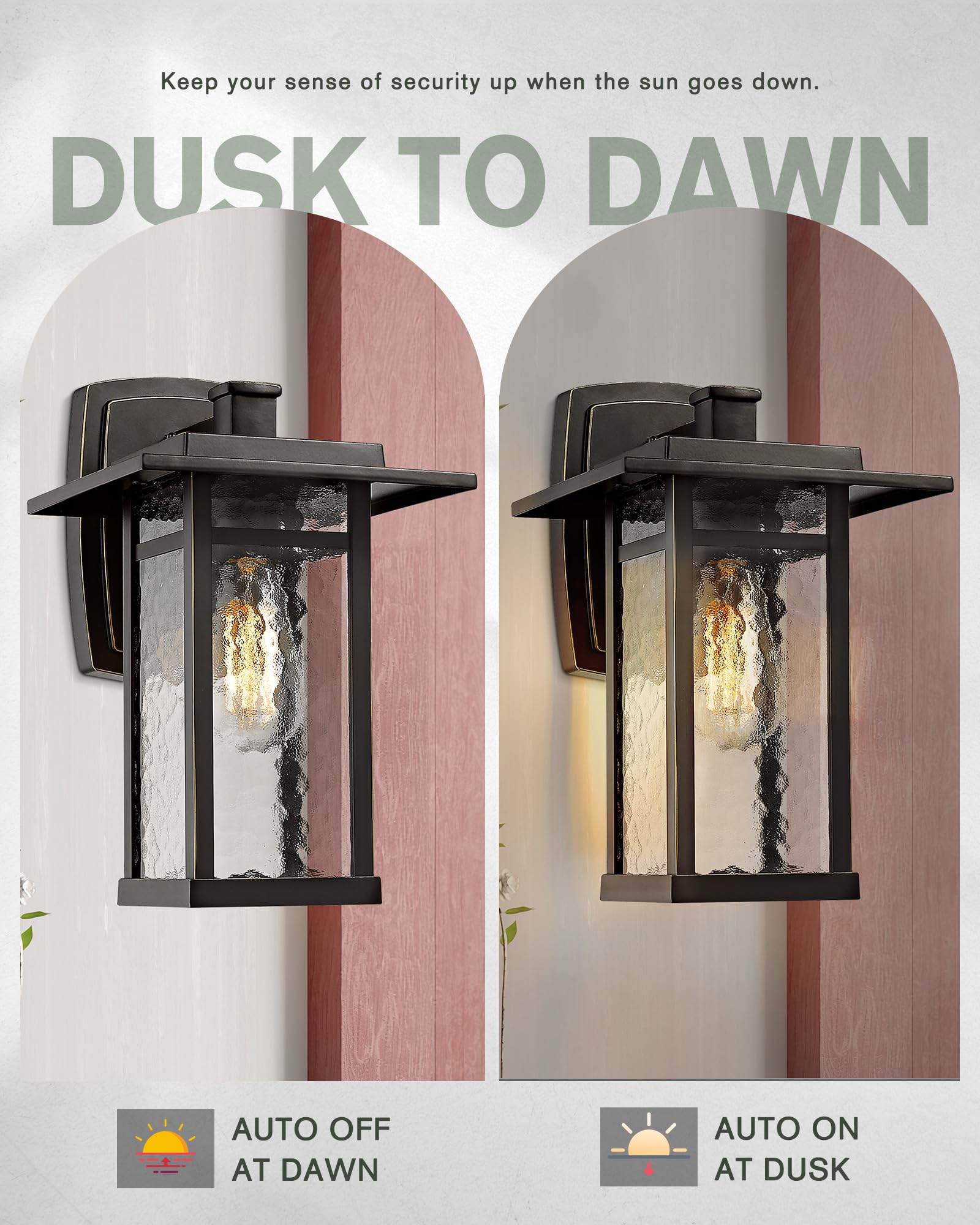 Beionxii 14inch Outdoor Wall Lights - Dusk to Dawn Exterior Porch Lighting Fixtures for House Front Door, Garage, Patio - Oil Rubbed Bronze Finish - Weatherproof & Energy Efficient (2 Pack) - Perfect for Home Security and Landscape Illumination