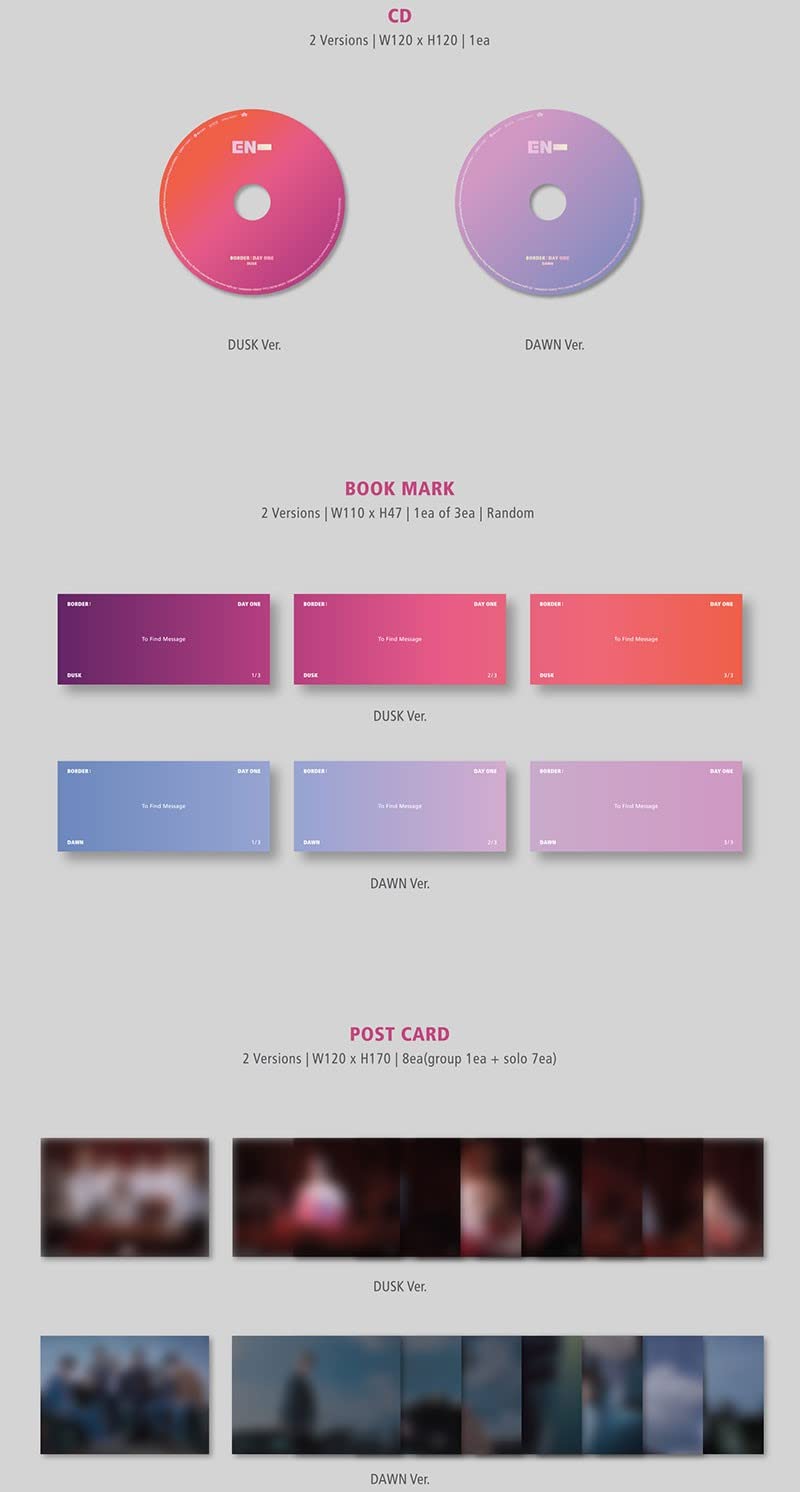 ENHYPEN BORDER: DAY ONE 1st Mini Album (Dusk Version) - CD, 136p Photobook, Clear Story Cover, Bookmark, Photocards & Postcard | K-Pop Collectible | Perfect for Fans & Gift Giving