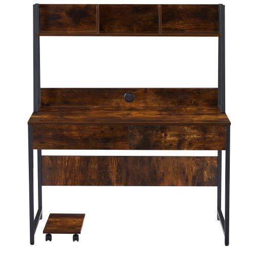 Ergonomic Home Office Computer Desk with Hutch & Bookshelf - Space Saving Gaming Desk for Small Rooms - Perfect for Remote Work, Online Classes & PC Gaming (Tiger)