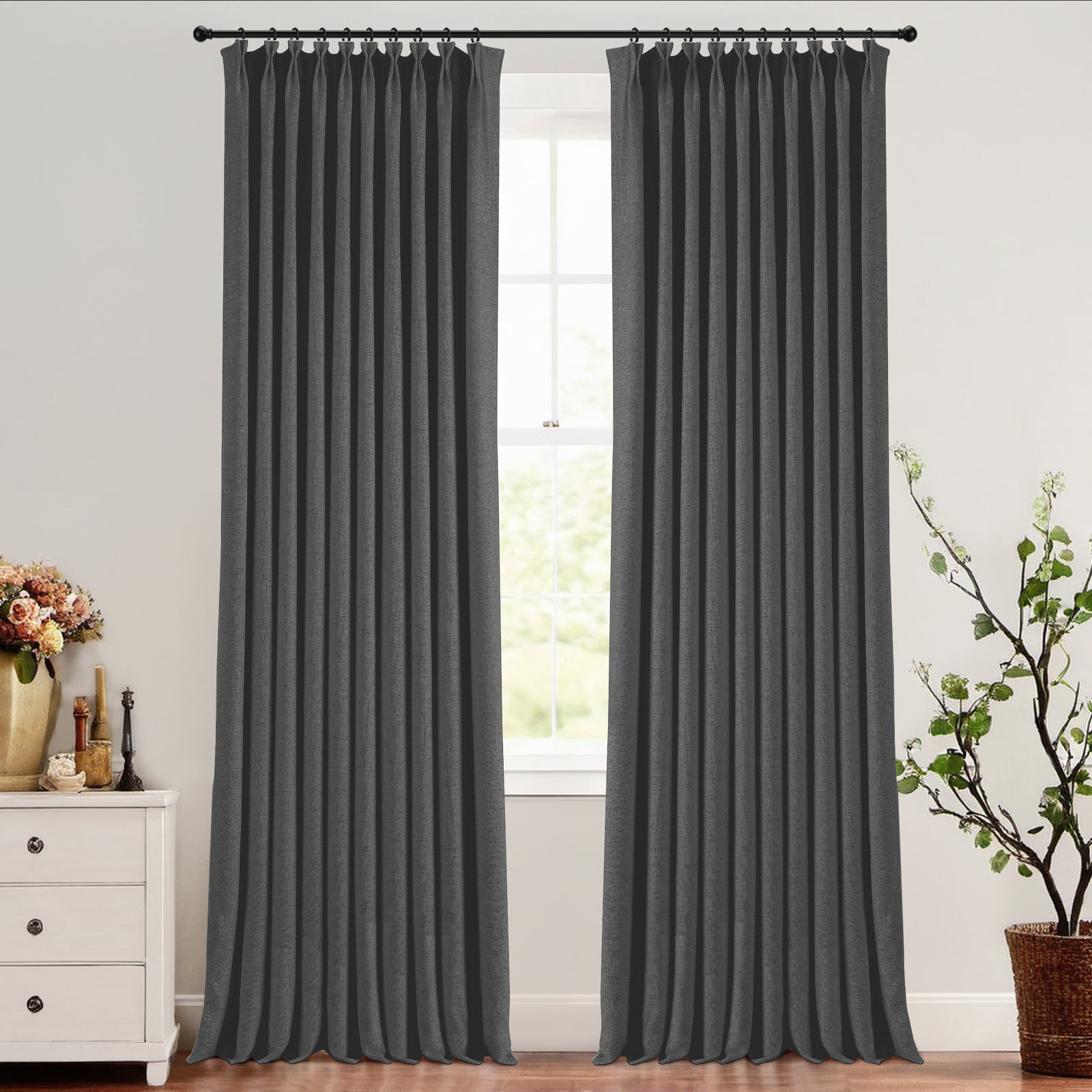 Blackout Curtains for Bedroom - Mocha Ron Cotton Thermal Insulated Drapes, Modern Pleated Design for Living Room & Nursery, Noise Reducing & Energy Saving Window Treatments
