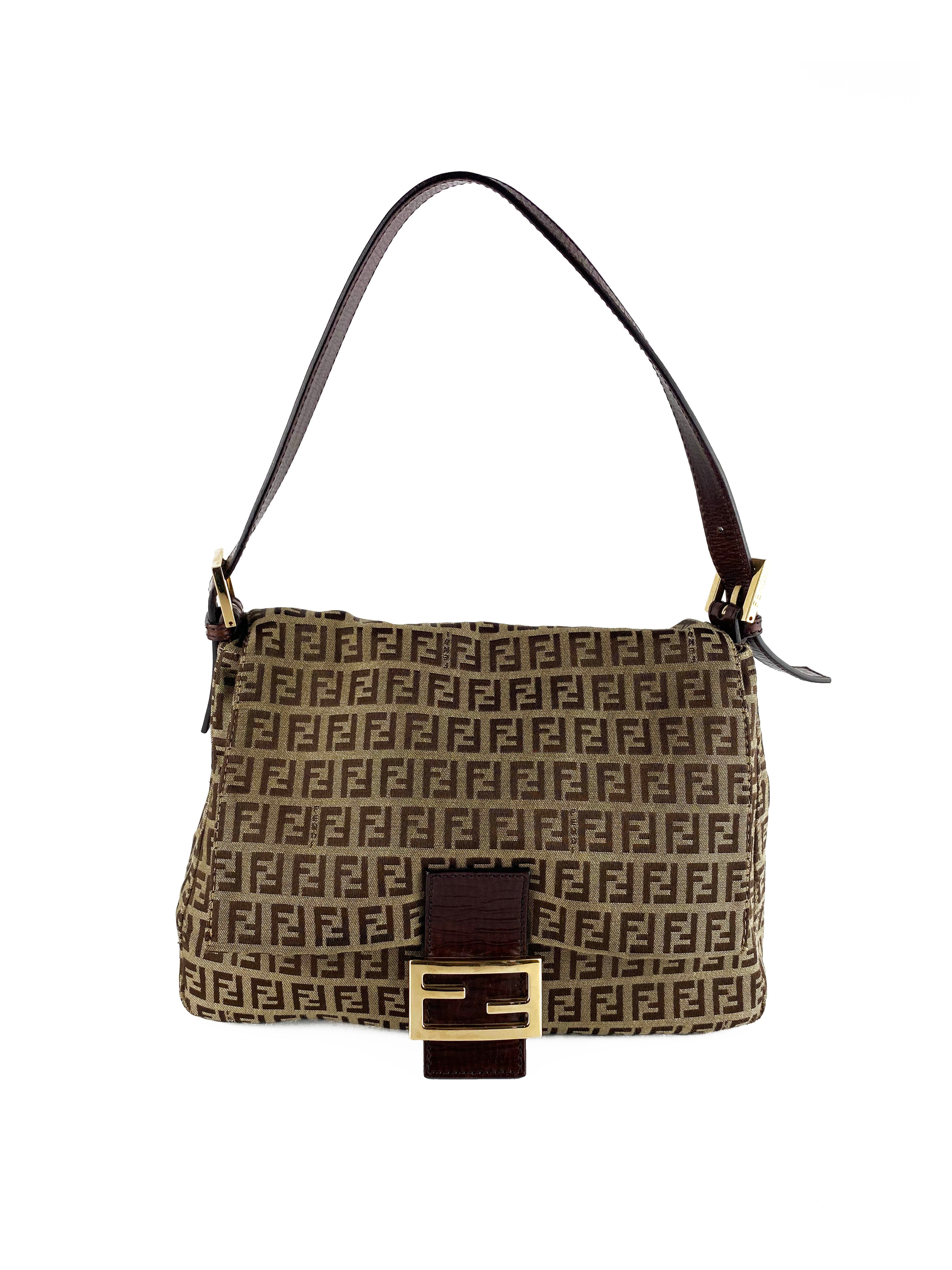 Fendi Vintage Mamma Baguette Zucca Shoulder Bag - Authentic Leather Handbag for Women, Luxury Designer Purse for Everyday Use & Special Occasions